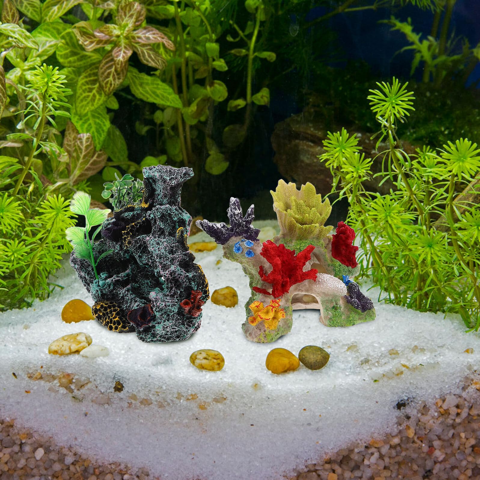 TOYANDONA 2 Stück Aquarium Korallenriff Dekor aus Robustem Kunstharz Realistischer Moos Korallenhintergrund Sichere Aquarien Dekoration für Süß und Meerwasser