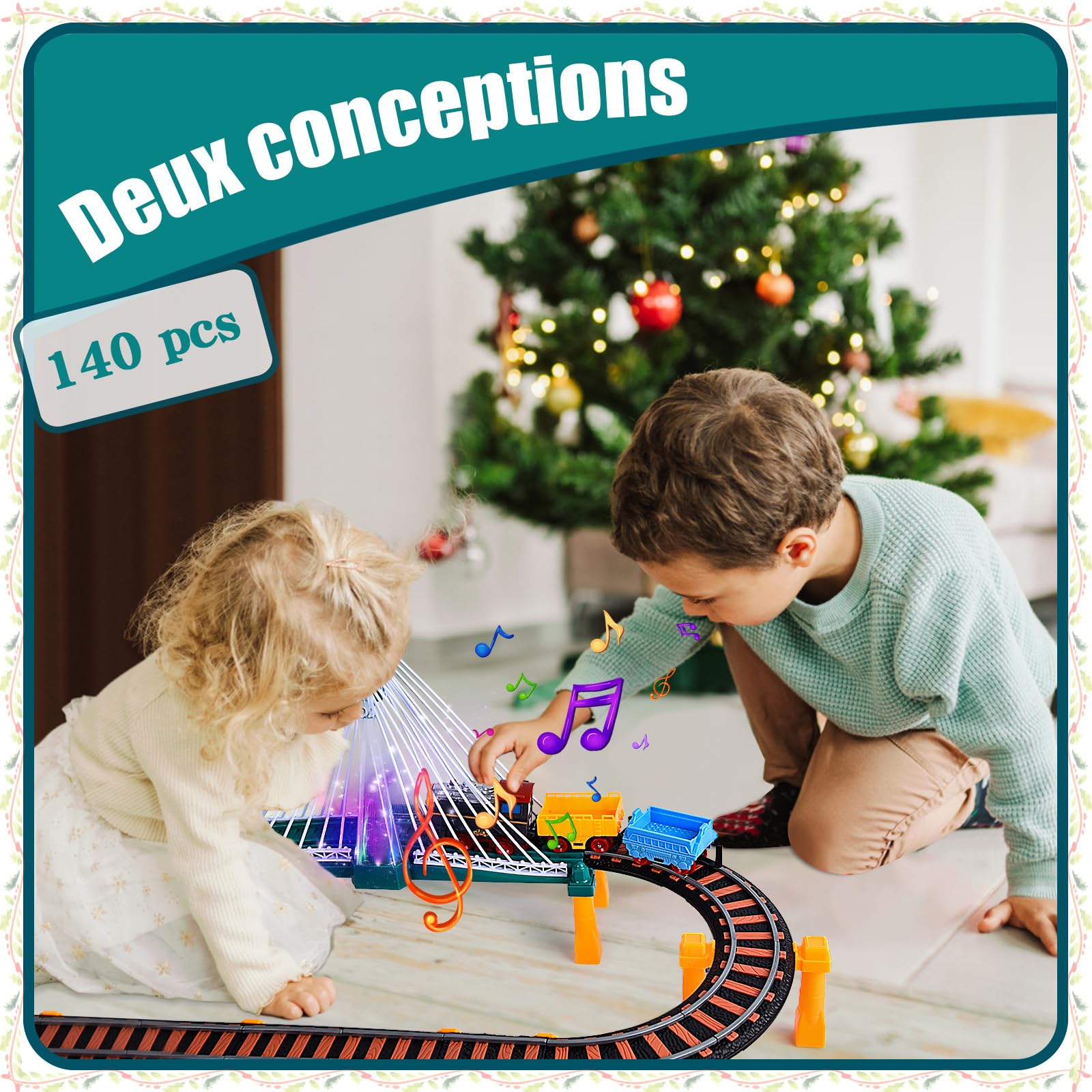 JONRRYIN Circuit Voiture, 140Pièces Train Electrique avec Voies ferrées, Jouet Cadeau Éducatif Enfant 2 3 4 5 6 Ans Garçon