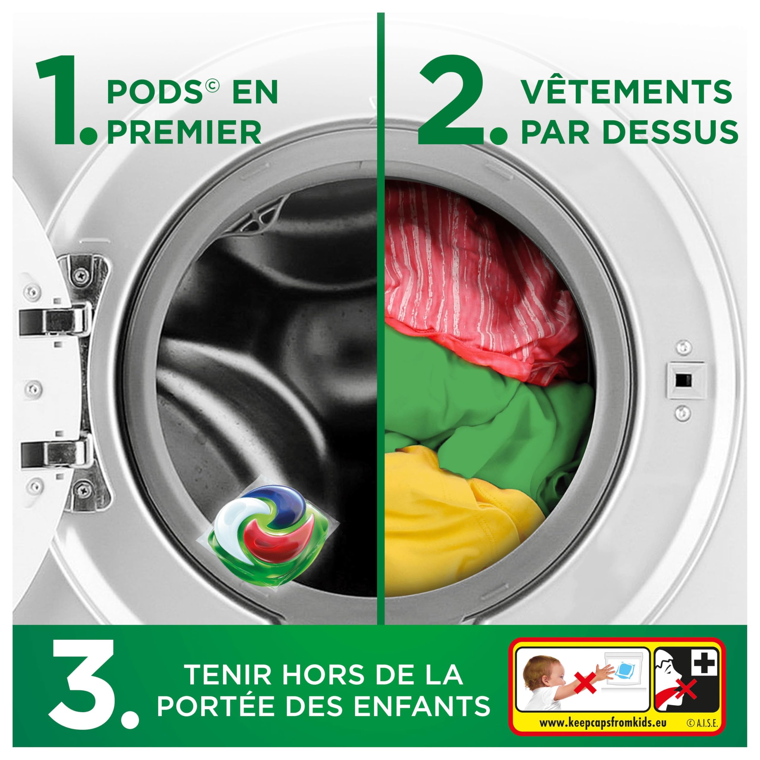 Ariel Pods 4en1 +Ultra Détachant, Lessive en Capsules, 88 Lavages (44x2), Élimine Même les Tâches Incrustées Depuis 7 Jours, Dissolution Rapide Même à Froid, Fabriqué en France