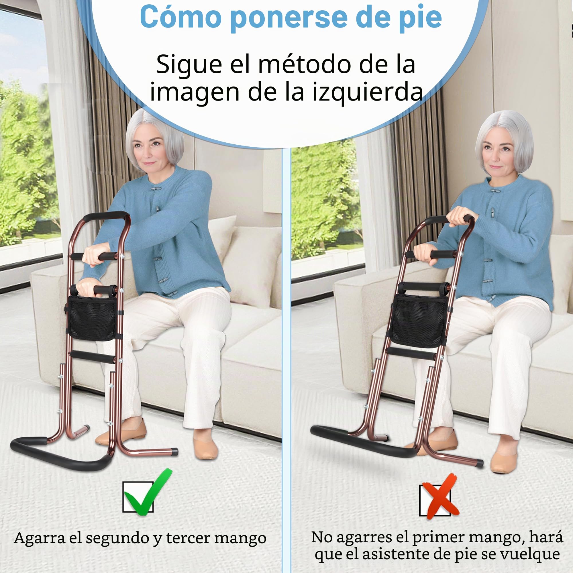 Ayuda para Levantarse Para Personas Mayores, Ayuda paraLevantarse para Ancianos, Altura Ajustable, Ayuda para Levantarse del Sofá, Cama, Inodoro, Caminar (Soporta hasta 136 kg)