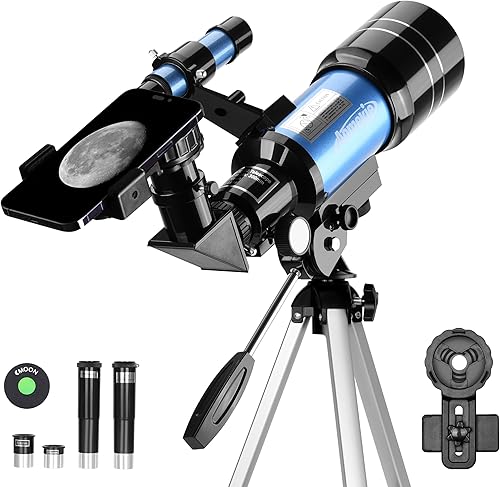 AOMEKIE Telescopios para niños 2 oculares telescopios 150X para astronomía principiantes adultos con adaptador de teléfono inteligente filtro de