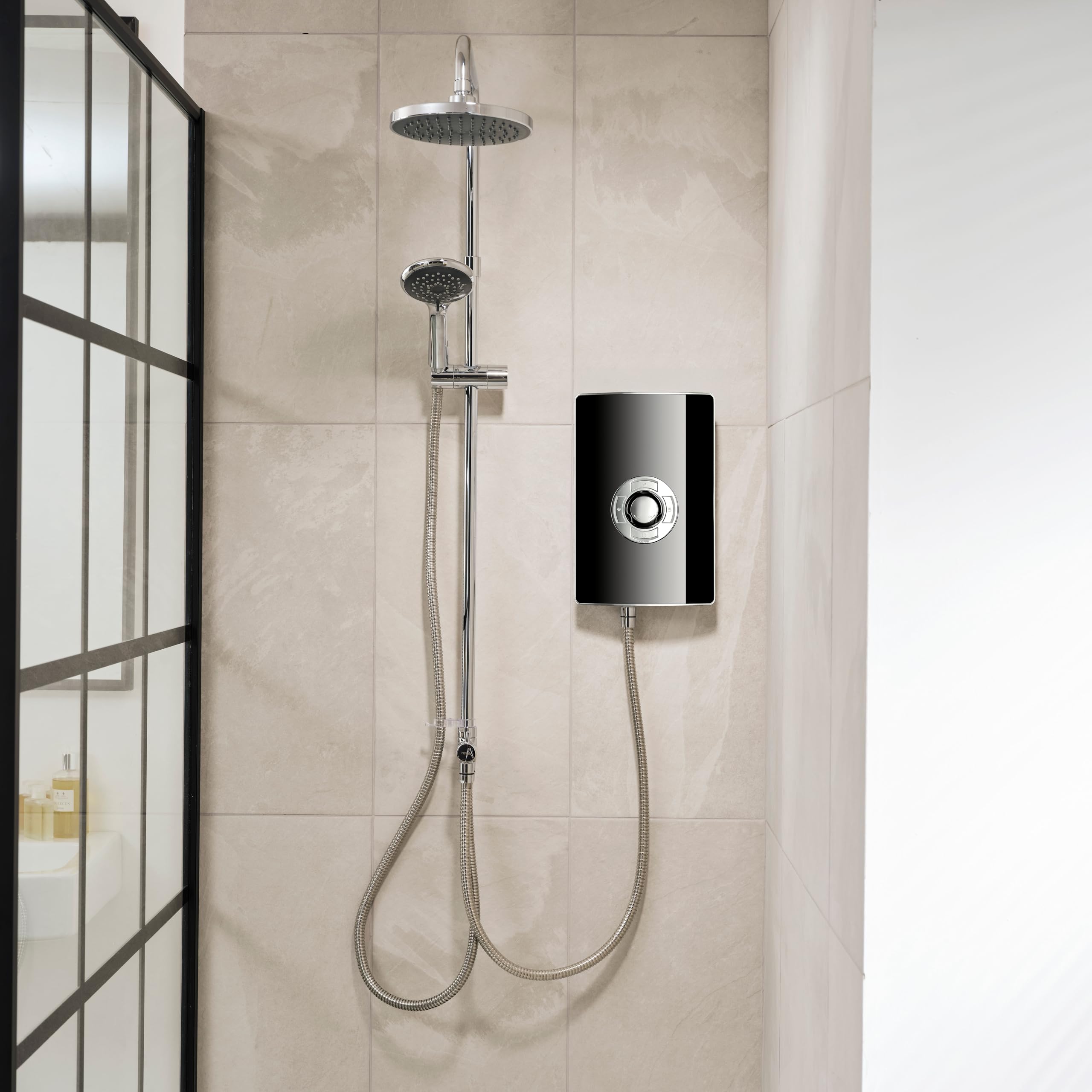 Triton Showers | Collections II DuElec | Aspirante | Electric Shower | Dual Shower Head | 9.5KW | Matte Black | Rainfall Shower Head | Black Electric Shower | Shower Head and Hose Set