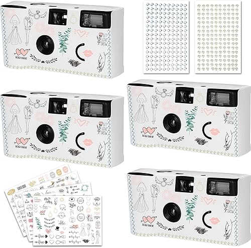 Miniatura 7 de Paquete de 8 cámaras desechables para boda de 1.378 in de película de un solo uso con flash cámaras blancas desechables una vez para aniversario de