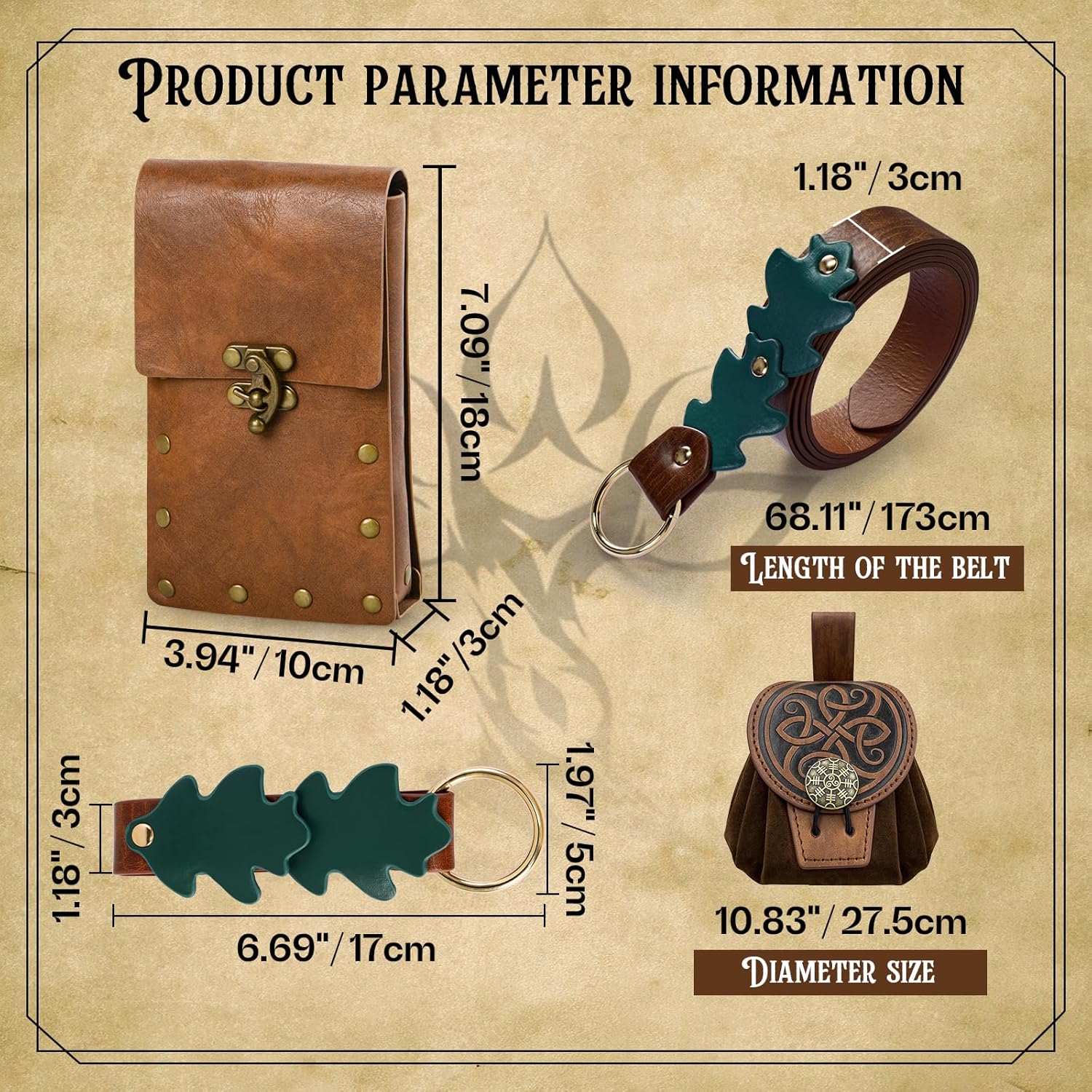 Renaissance Belt Pouch for Women, Medieval Belts Leather Waist Bag Fair Belt Renaissance Accessories for LARP Halloween Cosplay Costume (Green-1) - Image 3