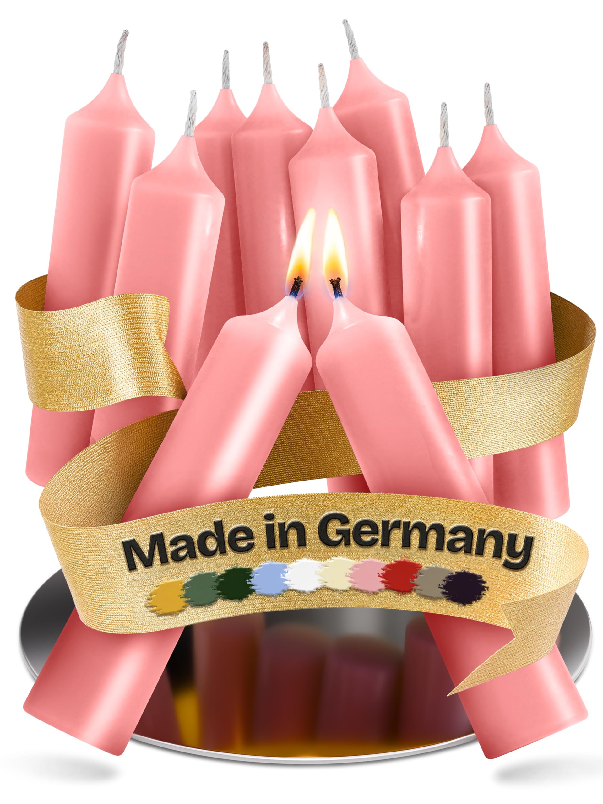 Kerzenfeld® 10 Stück, Kurze Stabkerzen Rosa, 100 x 22 mm, 2-fach getaucht, lange Brenndauer 4+ Stunden, echte Manufakturqualität aus Deutschland, RAL-Zertifiziert und tropffrei