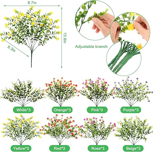 Miniatura 2 de 24 paquetes de flores artificiales para exteriores, plantas sintéticas de primavera para decoración de verano, flores colgantes de plástico,