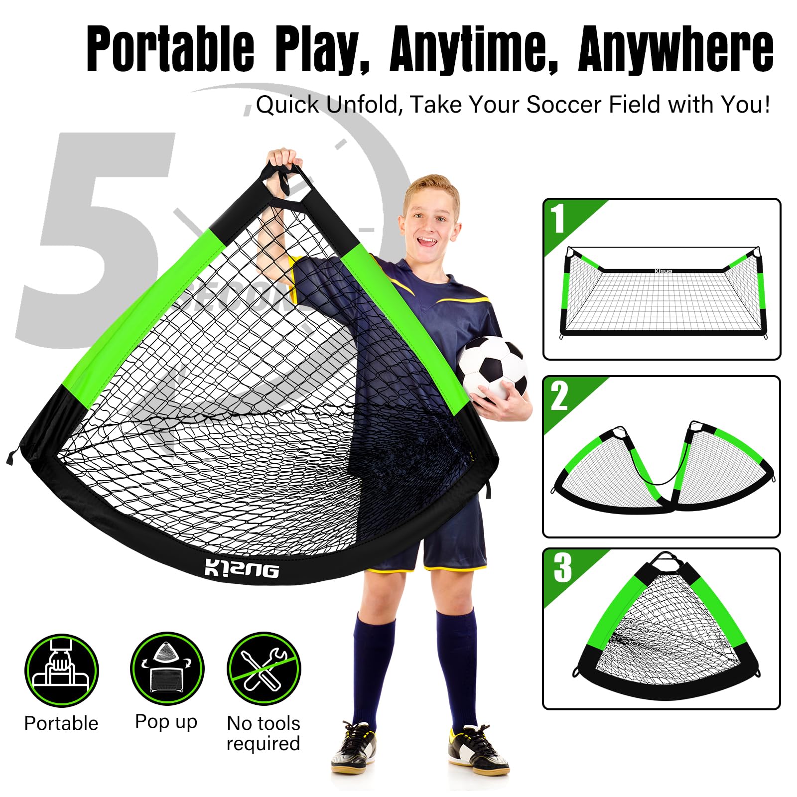 1 paquete de porterías de fútbol de 6 x 4, 6 objetivos, color verde