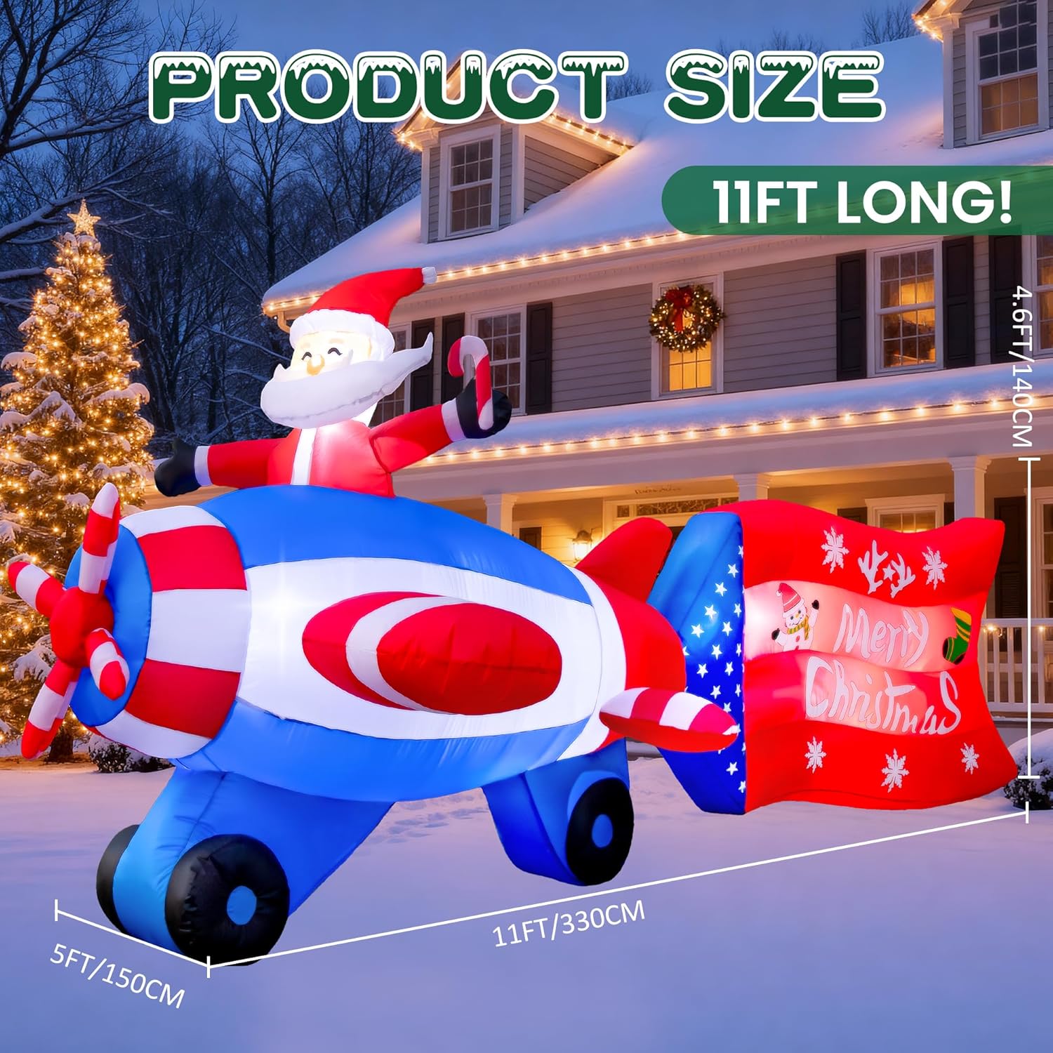 11FT Christmas Inflatables Outdoor Decorations, Santa Claus on Animated Helicopter, Blow Up Yard Decorations with Built-in LED Lights for Xmas Holiday Decor Garden Lawn Patio Lawn - Image 2