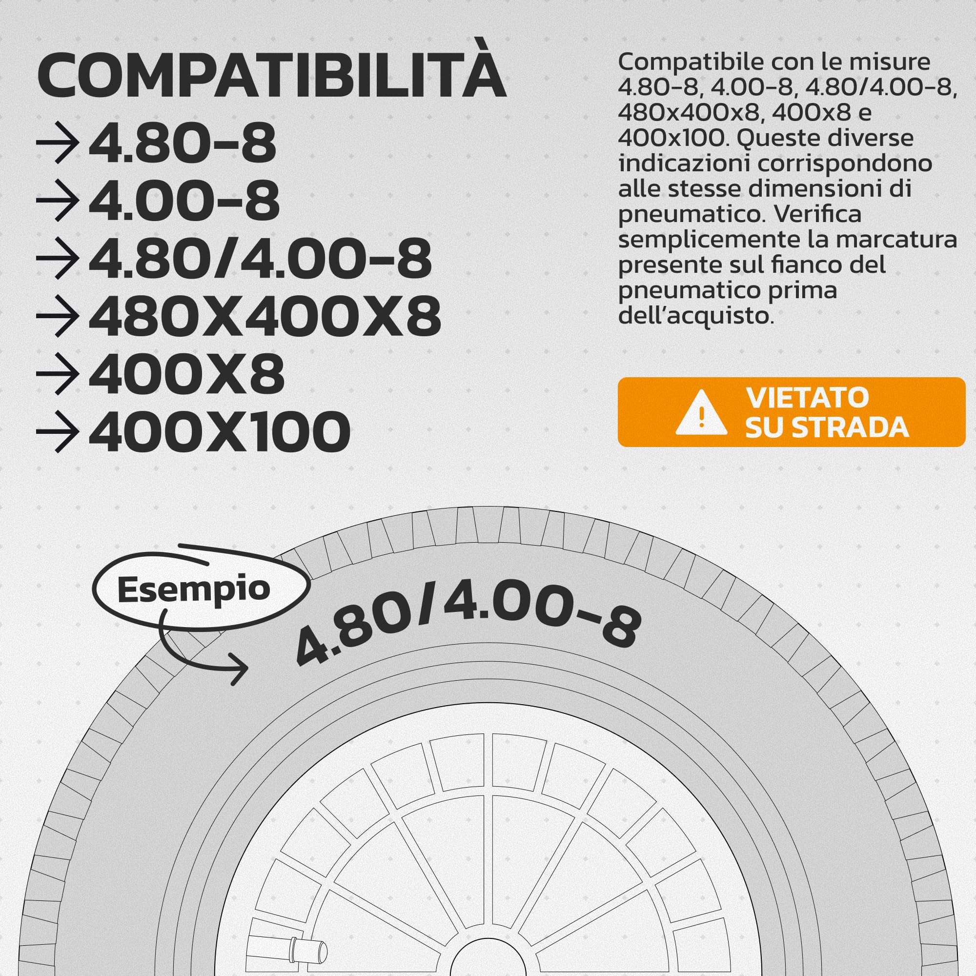 MOOVMOOV Pneumatico 4.80/4.00-8 con Camera d'aria Valvola Diritta TR13 - Gomma per Carriola Rinforzata 400x100 - Installazione Semplice e Veloce - Compatibile con Ruota 4.80 4.00-8 - Non Highway Speed