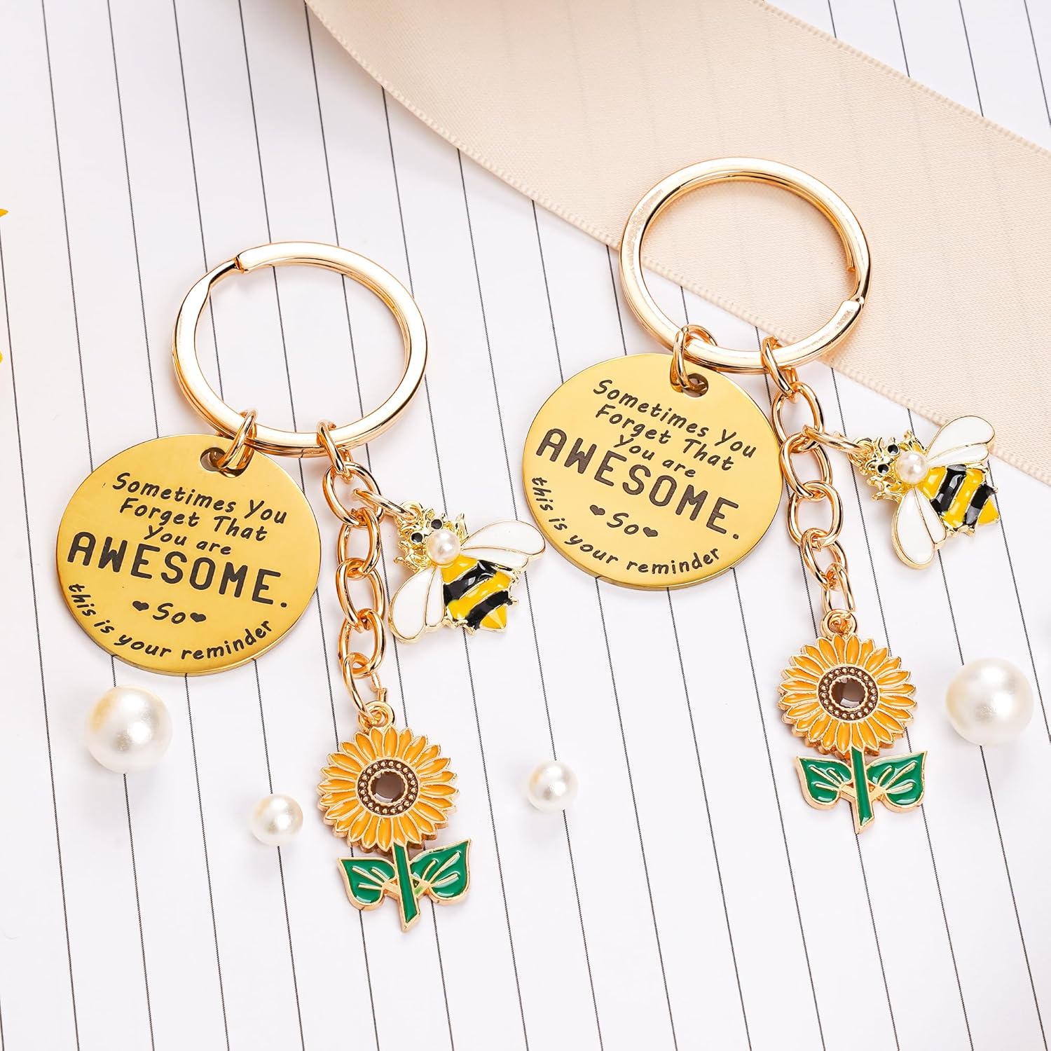 Sunflower Keychains Inspirational Gifts for Women - 2 Sets Motivational Keyrings with Yellow Sunflower Bee Charm Organza Gift Bag, Key Chain Present for Him Her Friends Coworker Sisters Teachers - Image 7