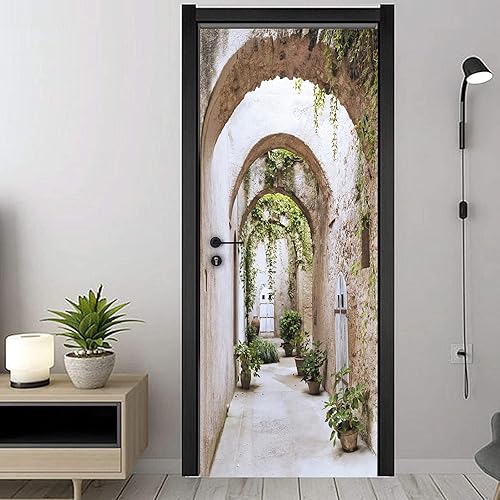 Miniatura 9 de artfanke Adhesivo para puerta de vidrieras 3D, murales de madera retro, papel tapiz autoadhesivo para puerta, calcomanía impermeable para puerta del