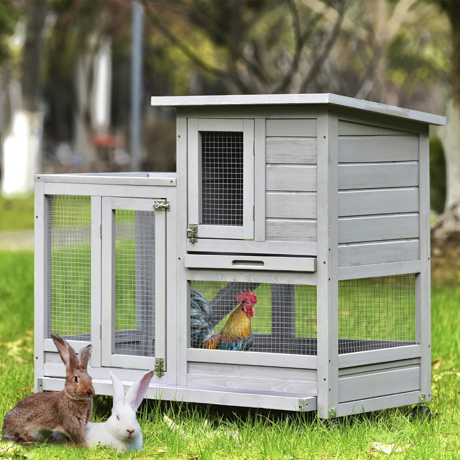 Amazon Rabbit Hutch 屋内木製バニーケージ モルモットハウス ラビットケージ ランバニーハウス キャスター4個付き