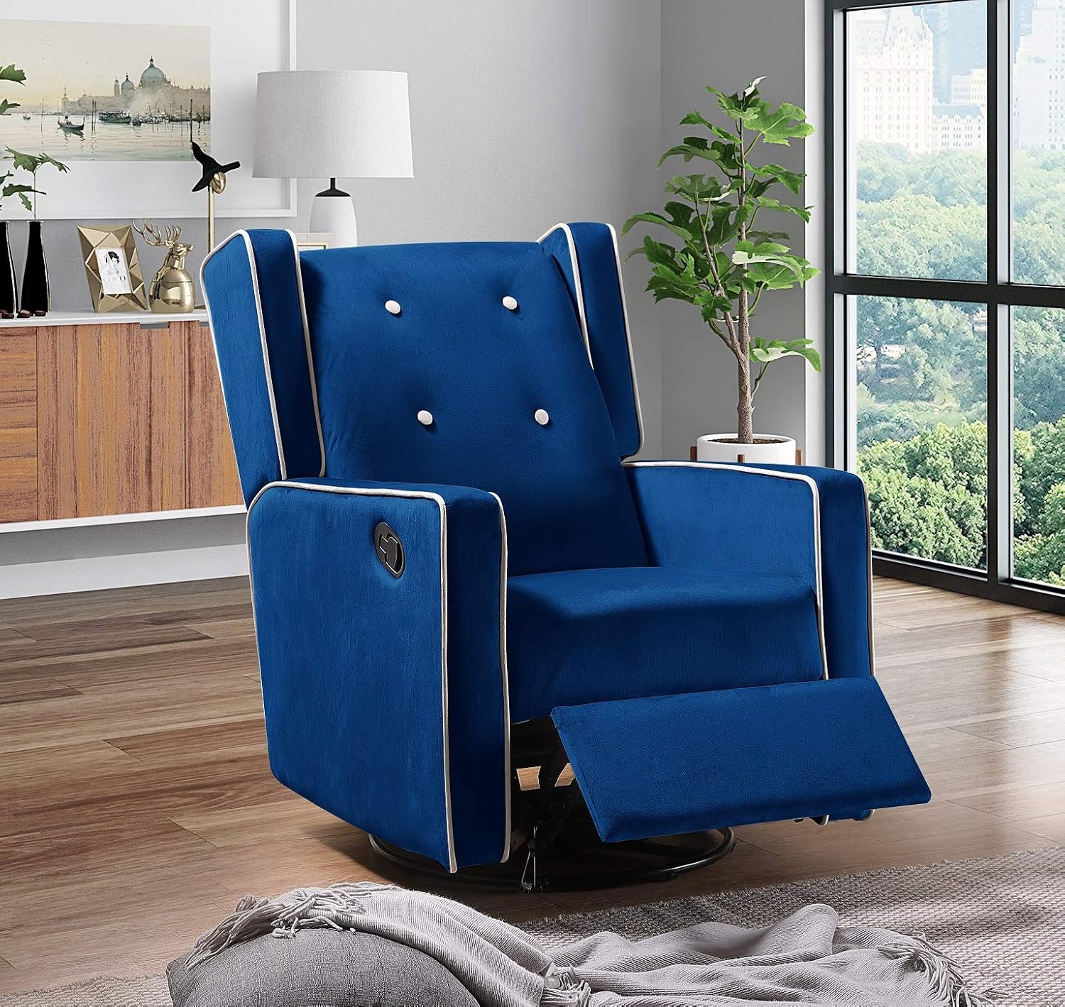 Rhomtree Swivel Glider Recliner Chair Velvet Fabric Home