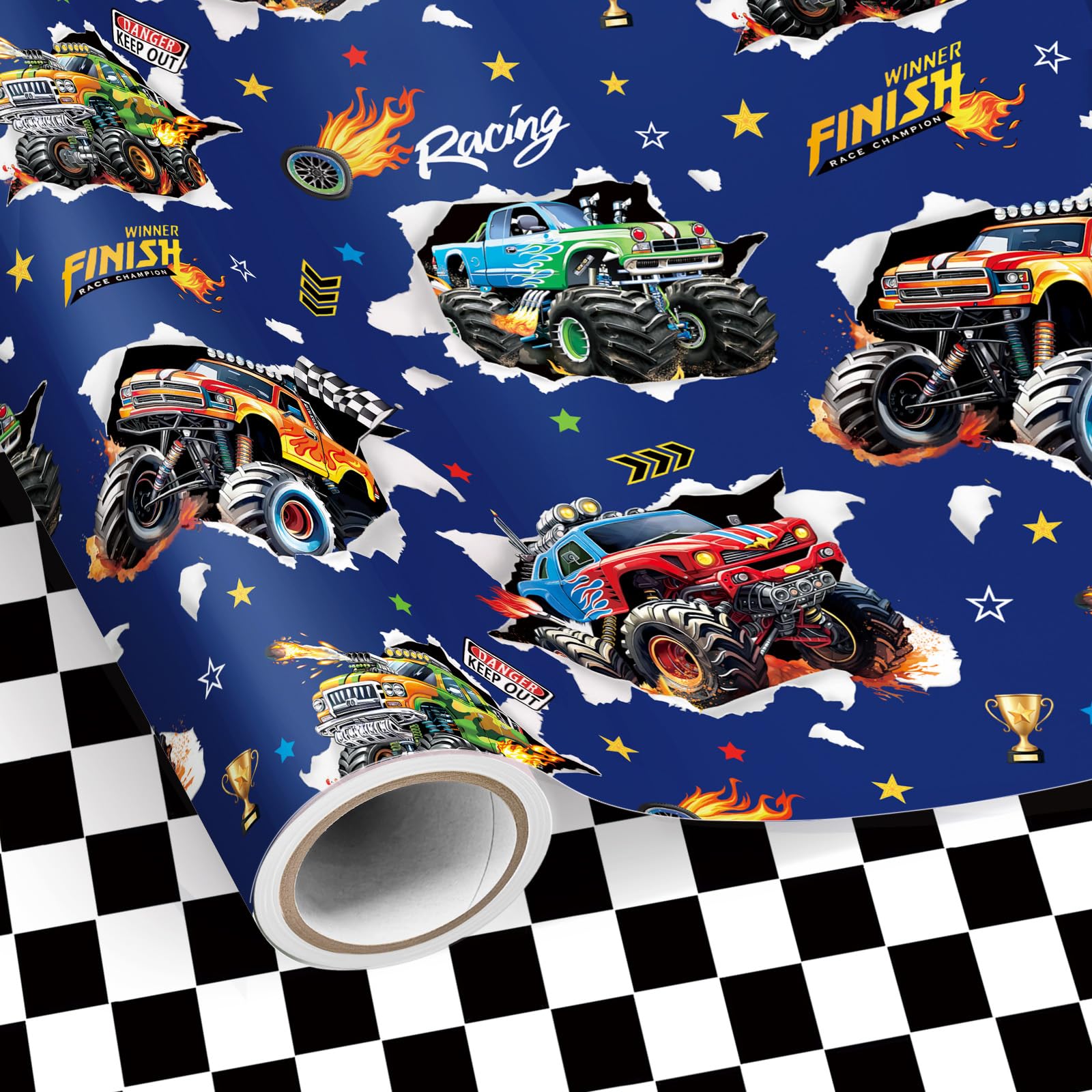 Neloheac Monster Truck Wrapping Paper Roll 43CM x 10M Reversible — image 1