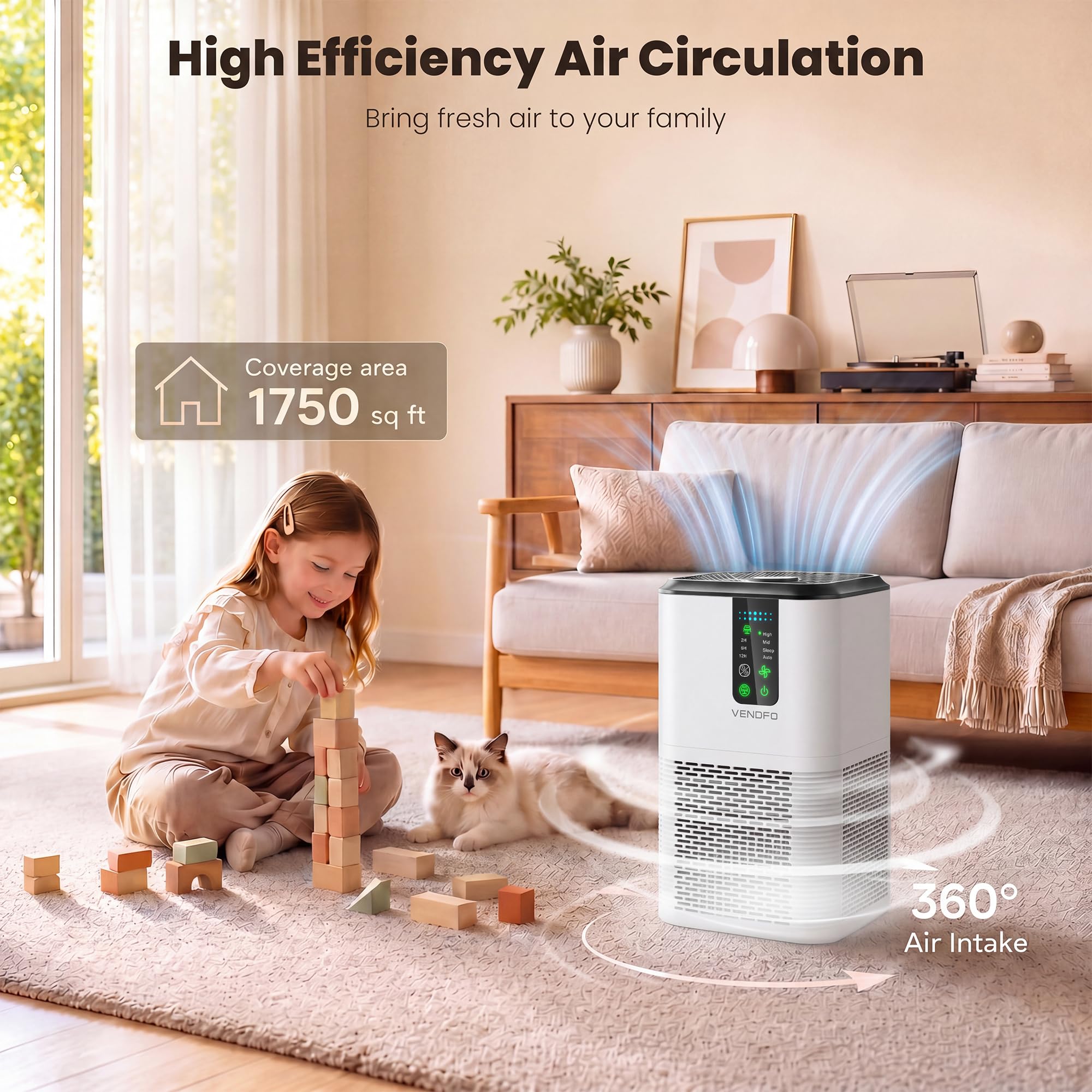 H13 Purificatori d'aria per la casa, grandi stanze fino a 1750 m², purificatore d'aria HEPA per camera da letto con monitor automatico della qualità dell'aria, filtro dell'aria con fragranza