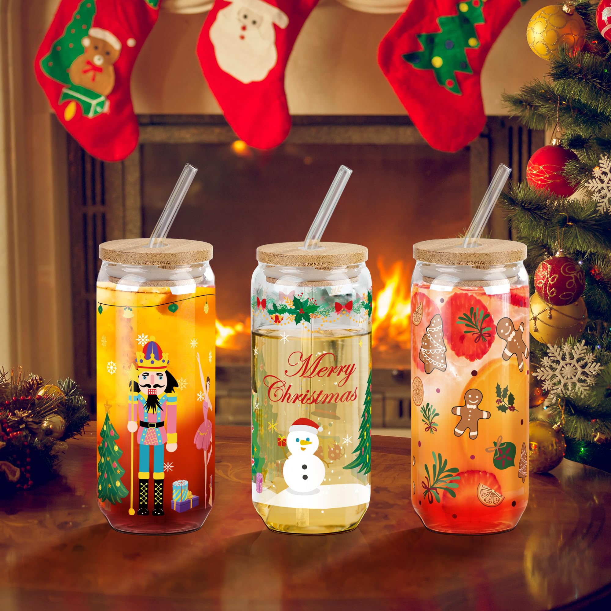 Joeyan 600ml Weihnachts Glas Mit Deckel - Dackel Design Für Eiskaffee & Bubble Tea