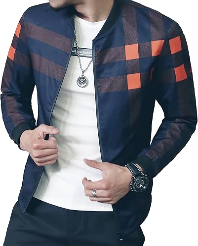 Miniatura 3 de LOGEEYAR Chaqueta Bomber para Hombre Chaqueta Casual Ligera de Bloques de Color Cortavientos Abrigo con Bolsillo