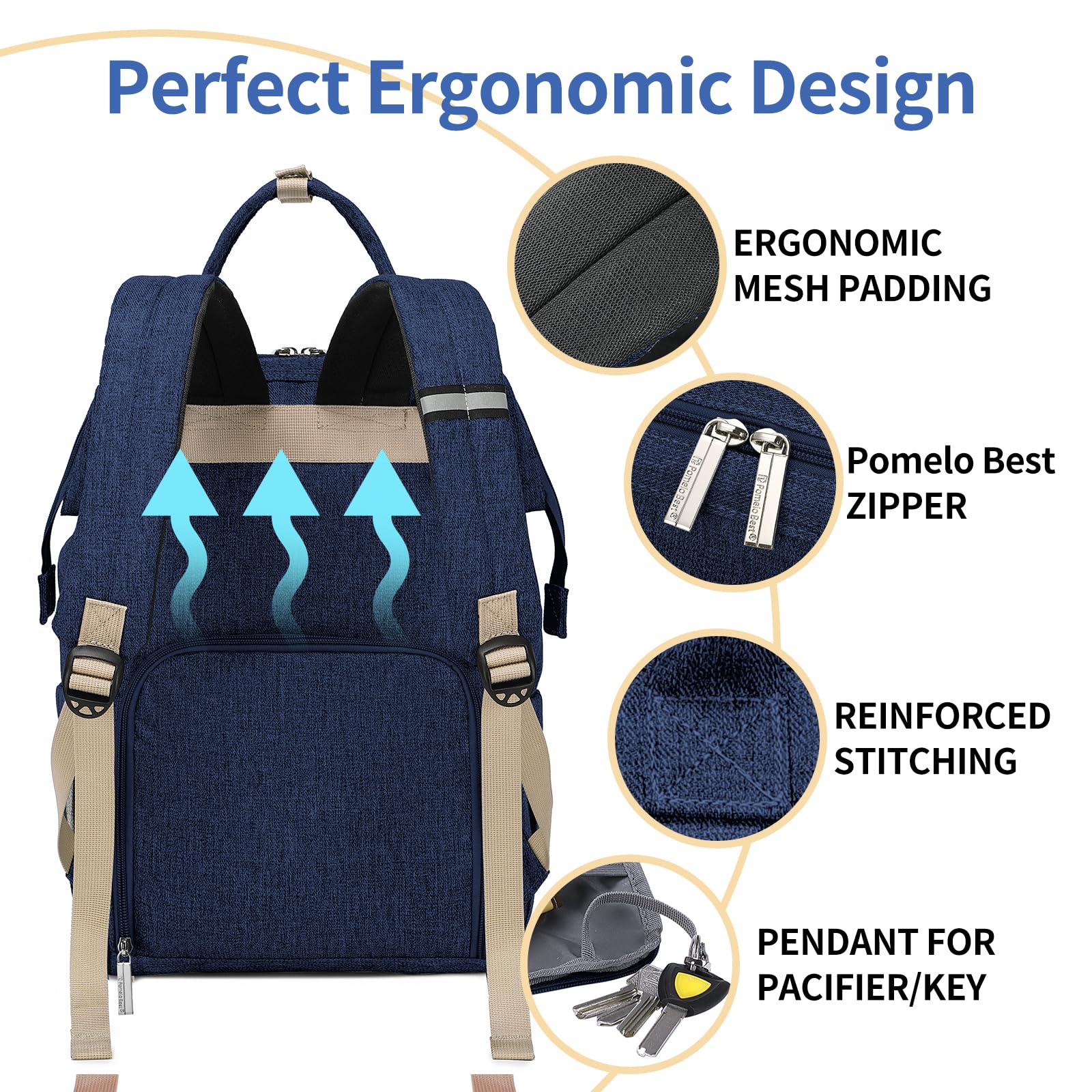 Pomelo Best Zaino fasciatoio per bambini, elegante, con fasciatoio multifunzionale, impermeabile, grande capacità, per viaggiare