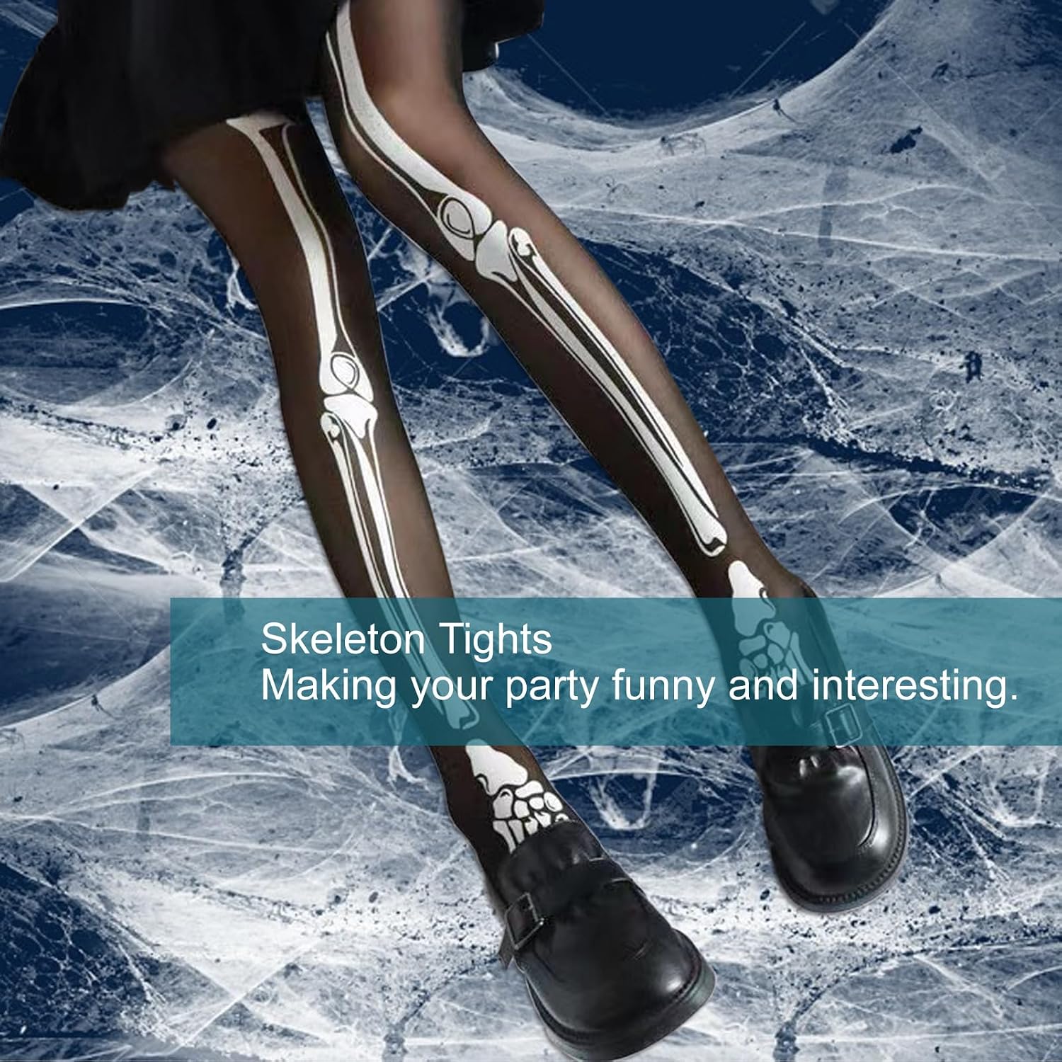 Skeleton Tights Zombie Legging with Feet, Black Halloween Skeleton Costume Skull Stocking Day of The Dead Scar Socks (US, Alpha, Large, Regular, Regular, BLACK)