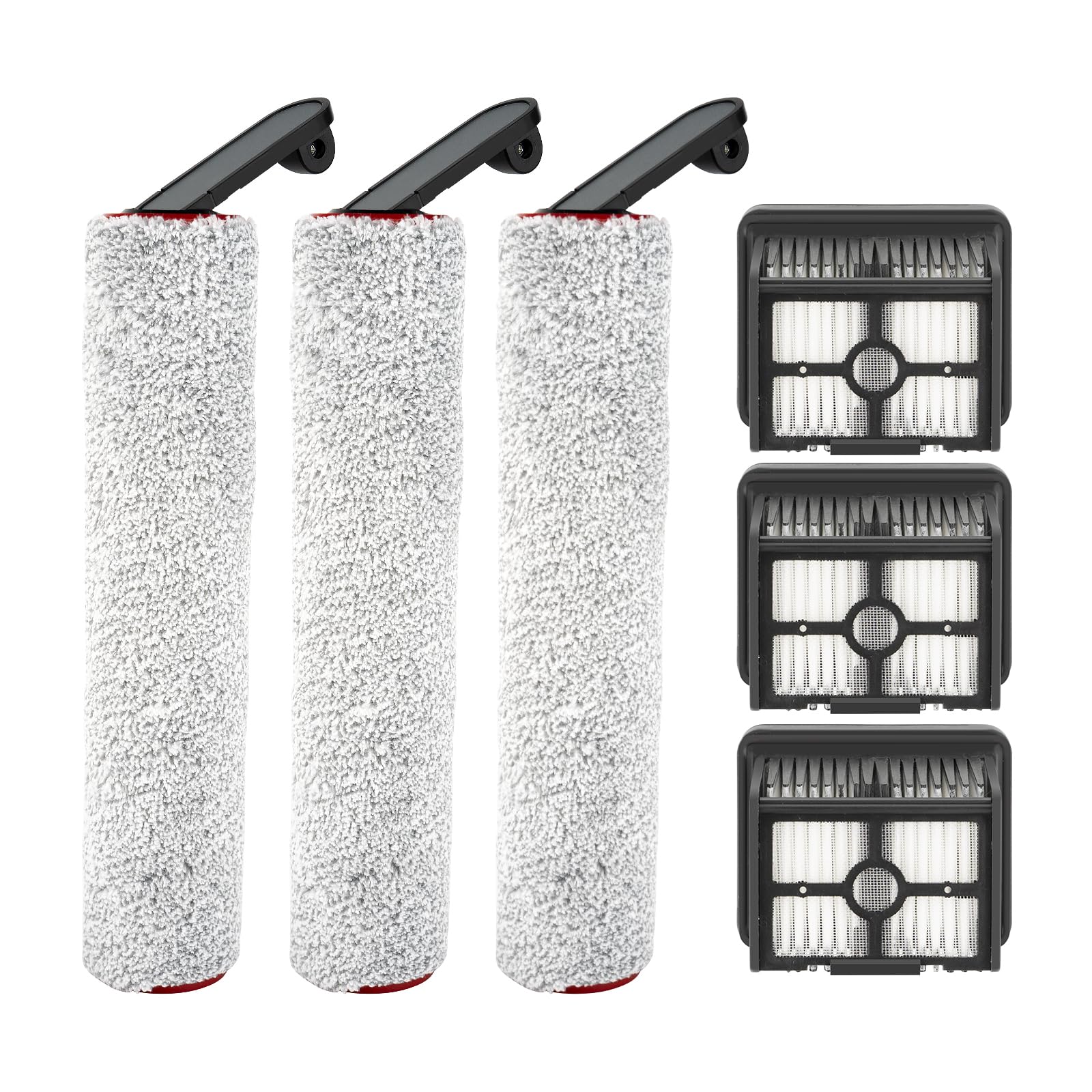 (6 Stück) H12 Pro Ersatz Bürstenrollen und HEPA Filter für Dreame H12 Pro, H12 Dual schnurlosen Nass und Trockensauger, 3 Bürstenrollen, 3 HEPA Filter, Zubehör Set