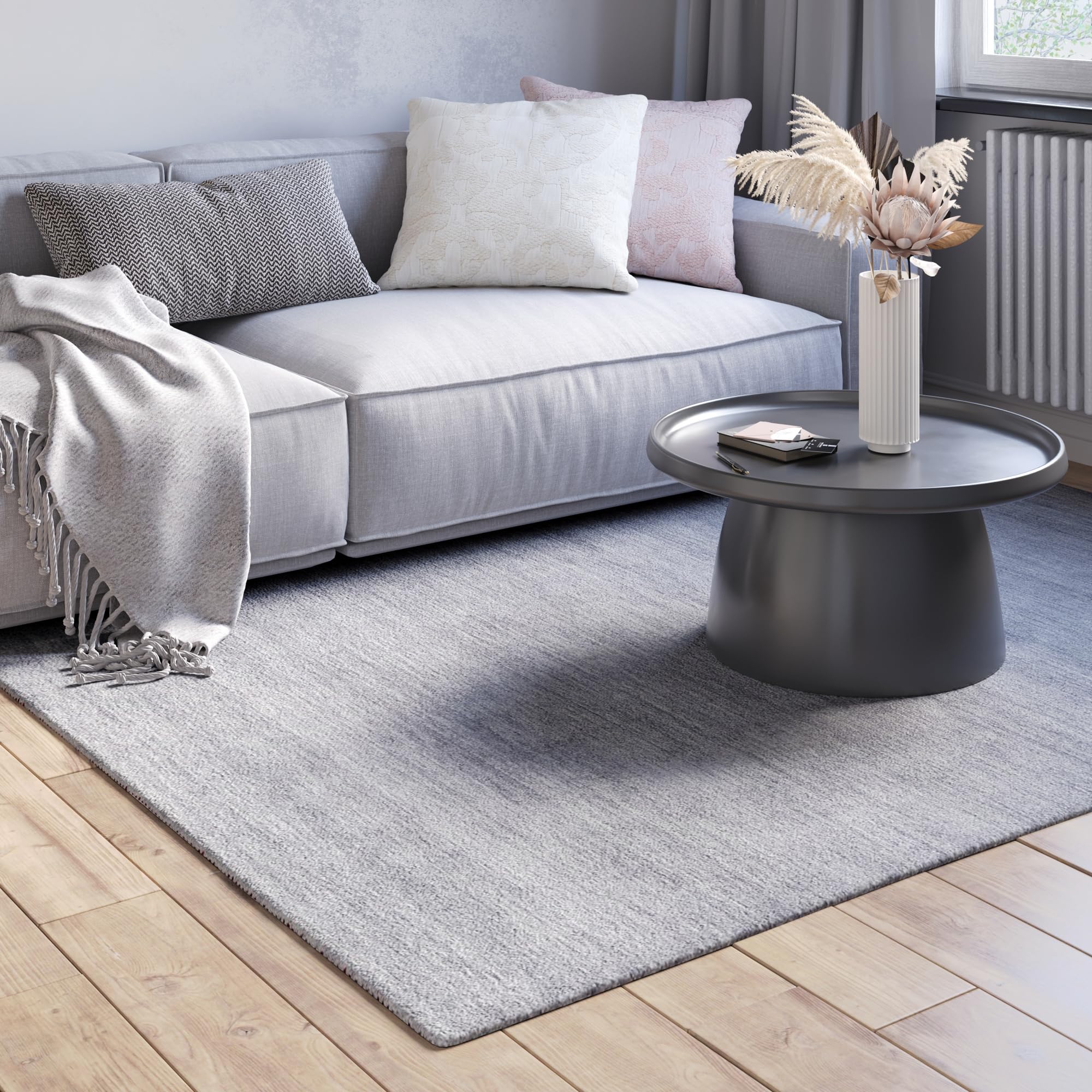 MY-RUG Wollteppich 140x200 cm - Handgewebter Wohnzimmerteppich in Grau