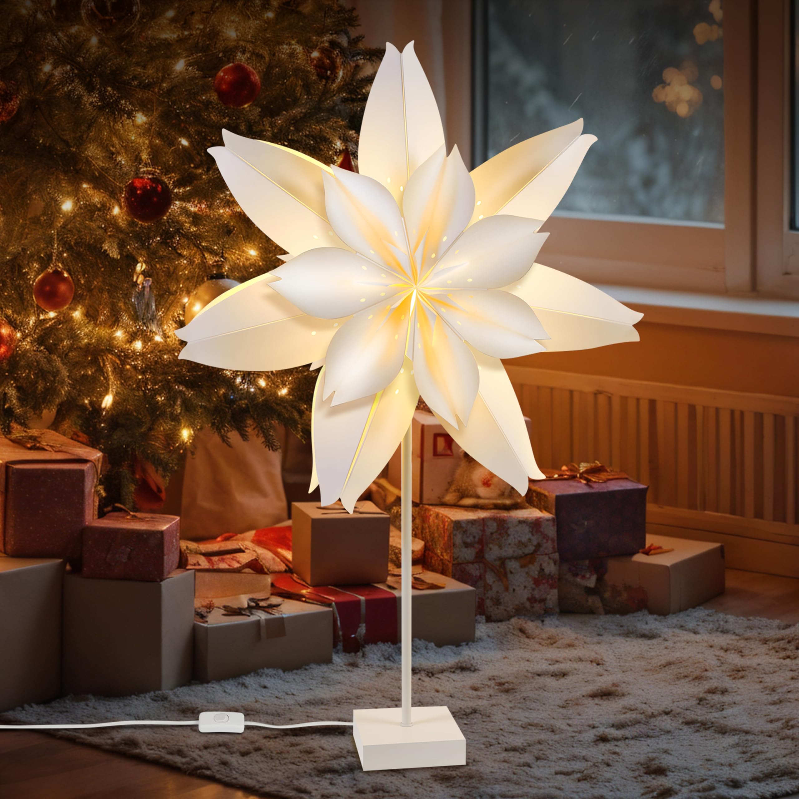 EANLOLY Étoile De Noël Lumineuse - Fonctionne Avec Piles - Blanc