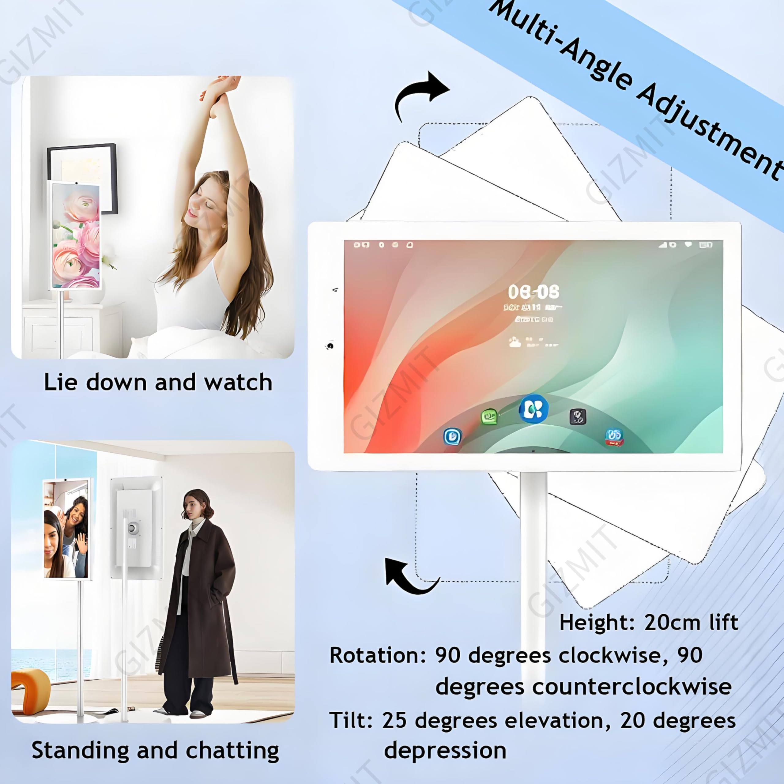 Televisor portátil con Ruedas, Smart TV portátil FHD de 32 Pulgadas con Android, Pantalla táctil giratoria, Altavoces duales, Gran Memoria Opcional, con Control Remoto C-4+64G