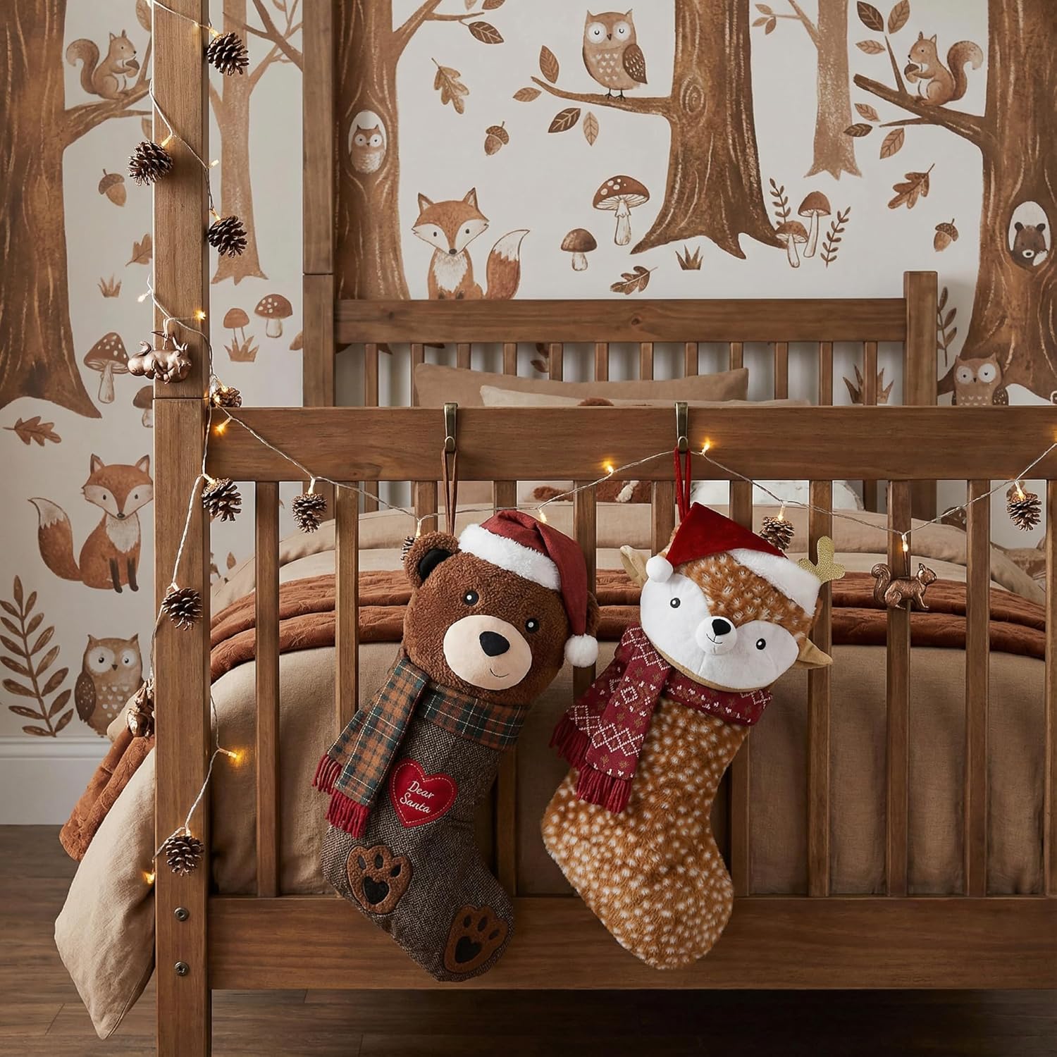 Valery Madelyn Christmas Stockings Decorations, 21 Inch Fabric Red Brown Bear Hugging A Heart Cute Plush Personalized Fireplace Hanging Ornament for Holiday Xmas Party Decor