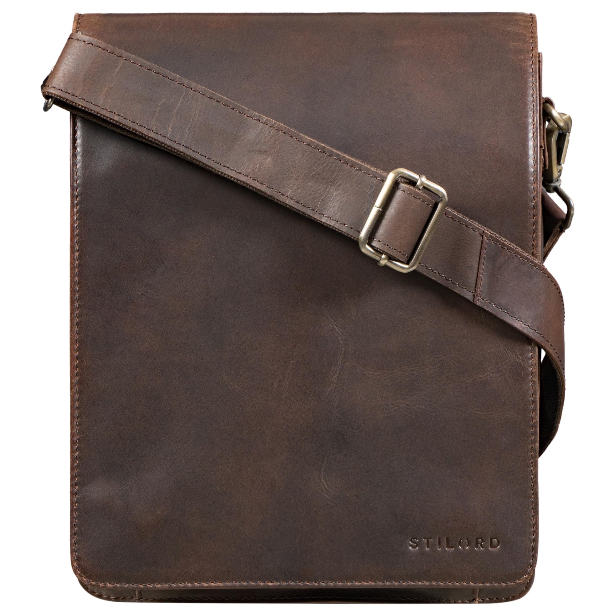 STILORD "Oxford borsa a tracolla vintage uomo pelle per tablet 13 pollici MacBook e iPad – borsello tracolla pelle vera – borsa messenger cuoio DIN A4 Colore:zamora - marrone