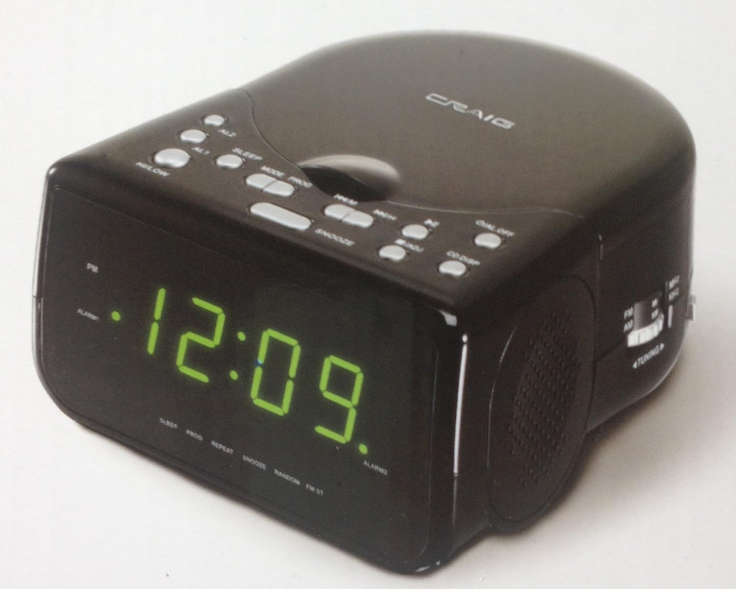 Craig Am/Fm Stereo Dual Alarm Clock Radio With Cd Player And Led Green