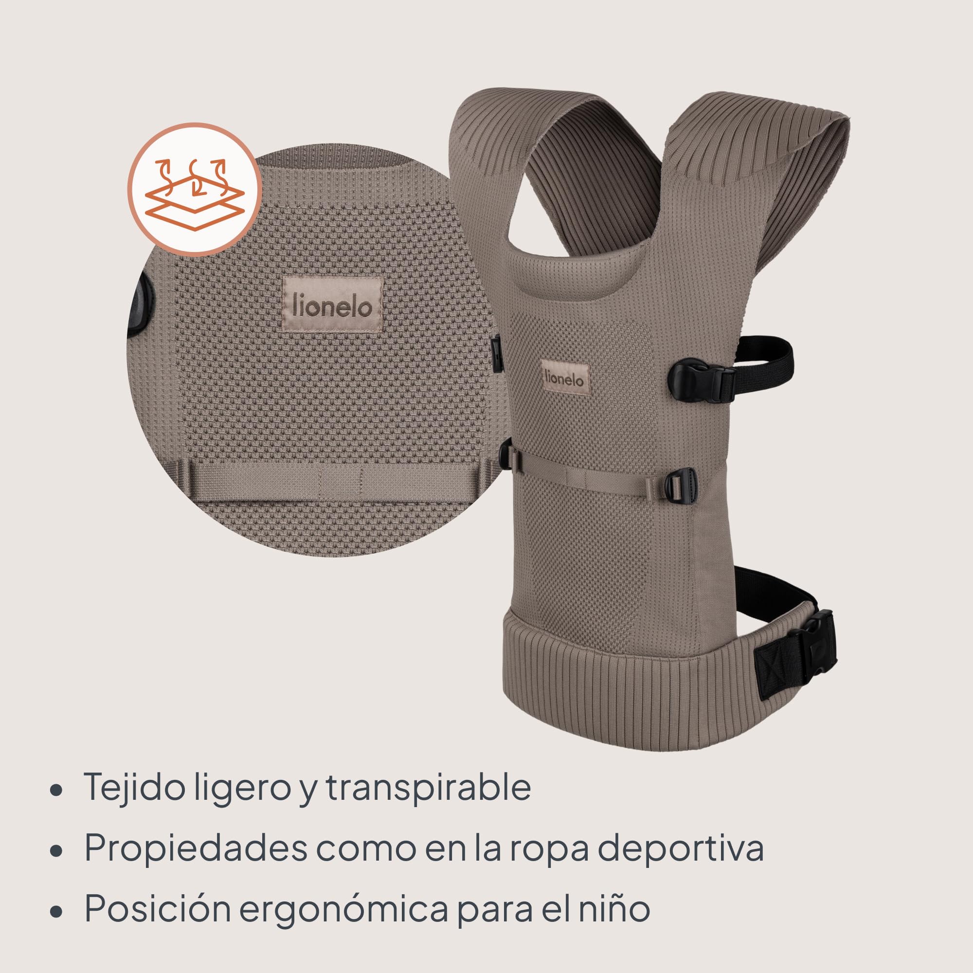 Lionelo Mabel Canguro Para Bebe Ergonómico, Transpirable y Ligero, Dos Posiciones de Porteo Hacia Dentro y Hacia Fuera, Tejido Suave e Innovador, Portabebés Desde 4 Meses Hasta 15 Kg, Ventilación