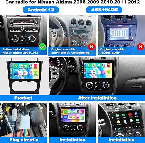 Miniatura 6 de Para Nissan Altima Teana 2008-2012 Android 12 4+64G Actualización Estéreo de coche con Carplay inalámbricoAndroid Auto 9 pulgadas IPS Pantalla