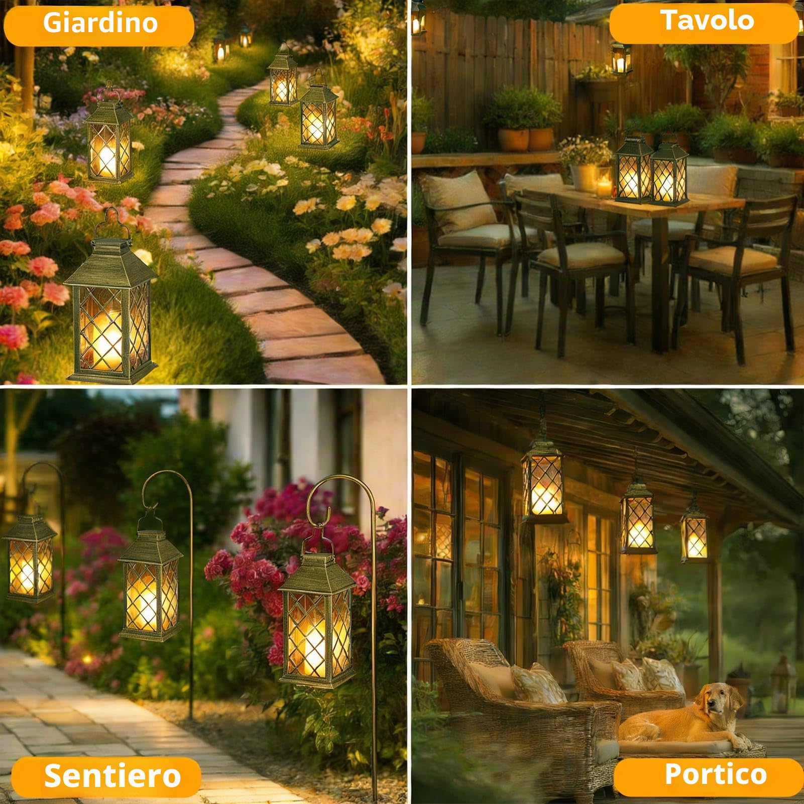 35cm Lanterne da Esterno, 2 Pezzi Lanterna Solare da Esterno con Candele Tremolante, IP44 Impermeabile Appendere Lampade Solari per Giardino Terrazzo Tavolo Gazebo Balcone Decorazioni - Bronzo