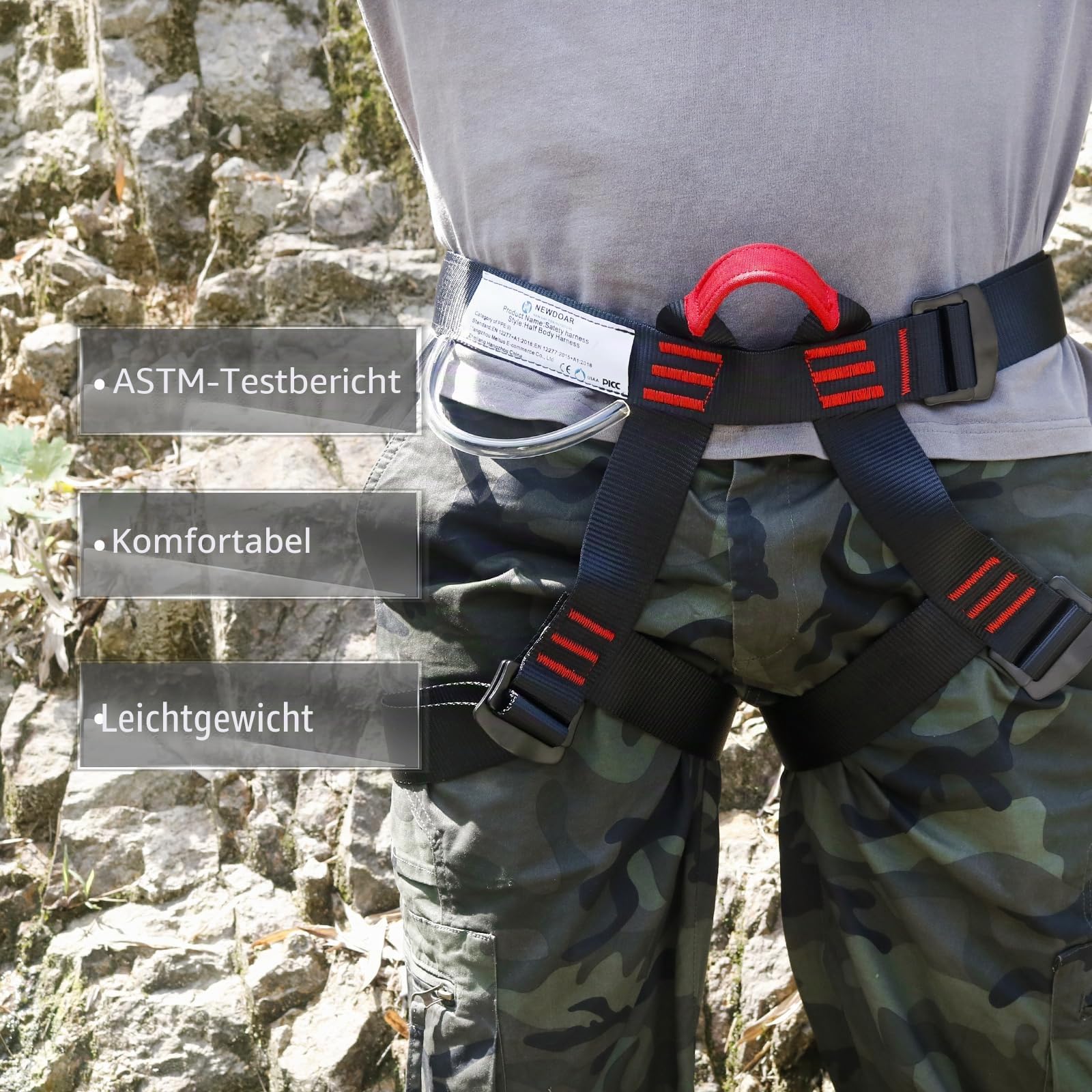 NewDoar Klettergurt, Bergsteiger-Klettergurt, Halbkörpergurt, Taillen-Hüftschutz, verstellbarer Sicherheitsgurt zum Abseilen, Feuerrettung, Baumklettern, Baumpfleger mit Testbericht