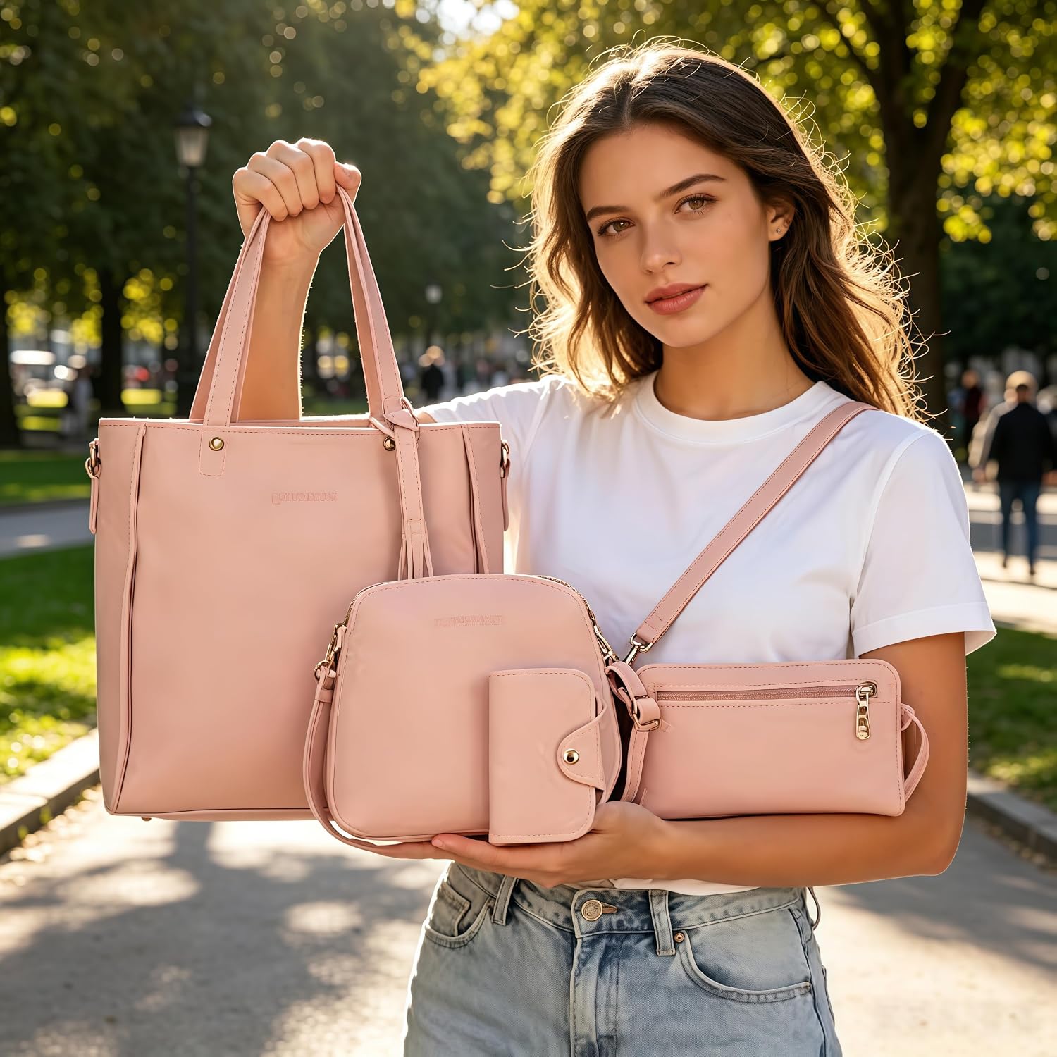 4-Pcs Women’s Purse Set, Includes Tote, Crossbody,...