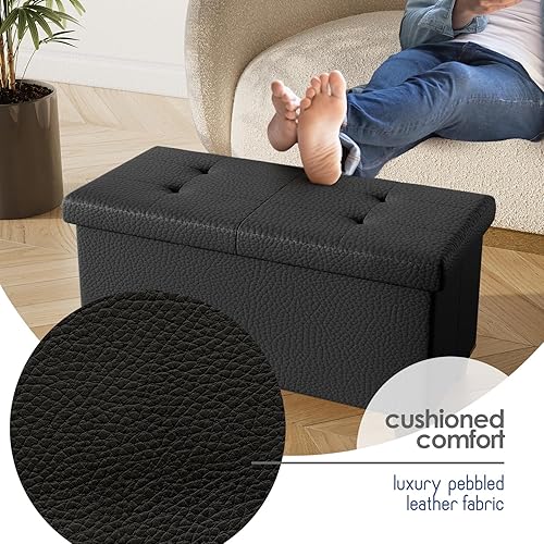 Miniatura 97 de Otomana plegable para dormitorio o sala de estar, con contenedores de almacenamiento, reposapiés para el extremo de la cama, soporta hasta 660 lb,