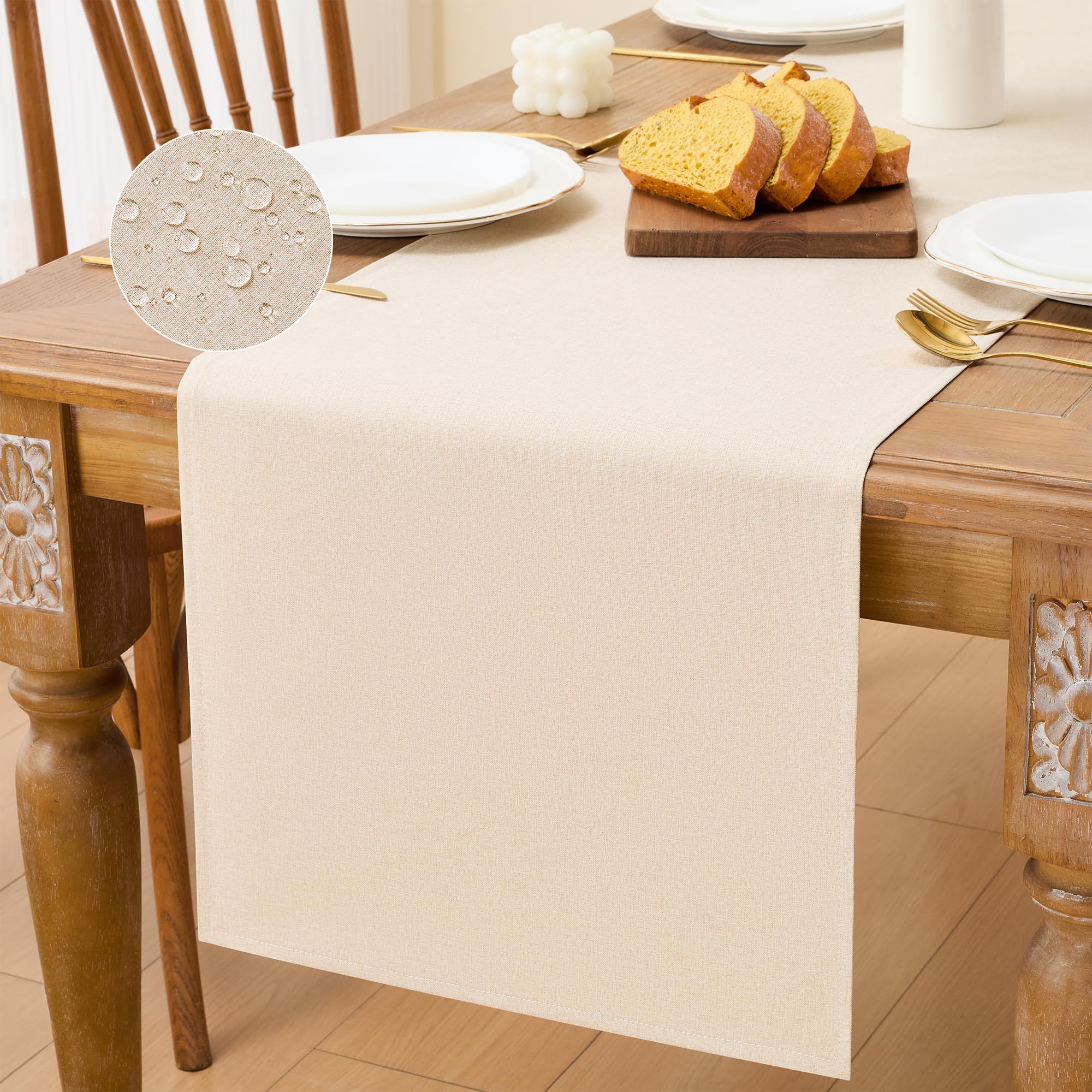 LAIDANLA Beige Waterproof Table Runner 40 x 180 cm Wipeable Table Runner