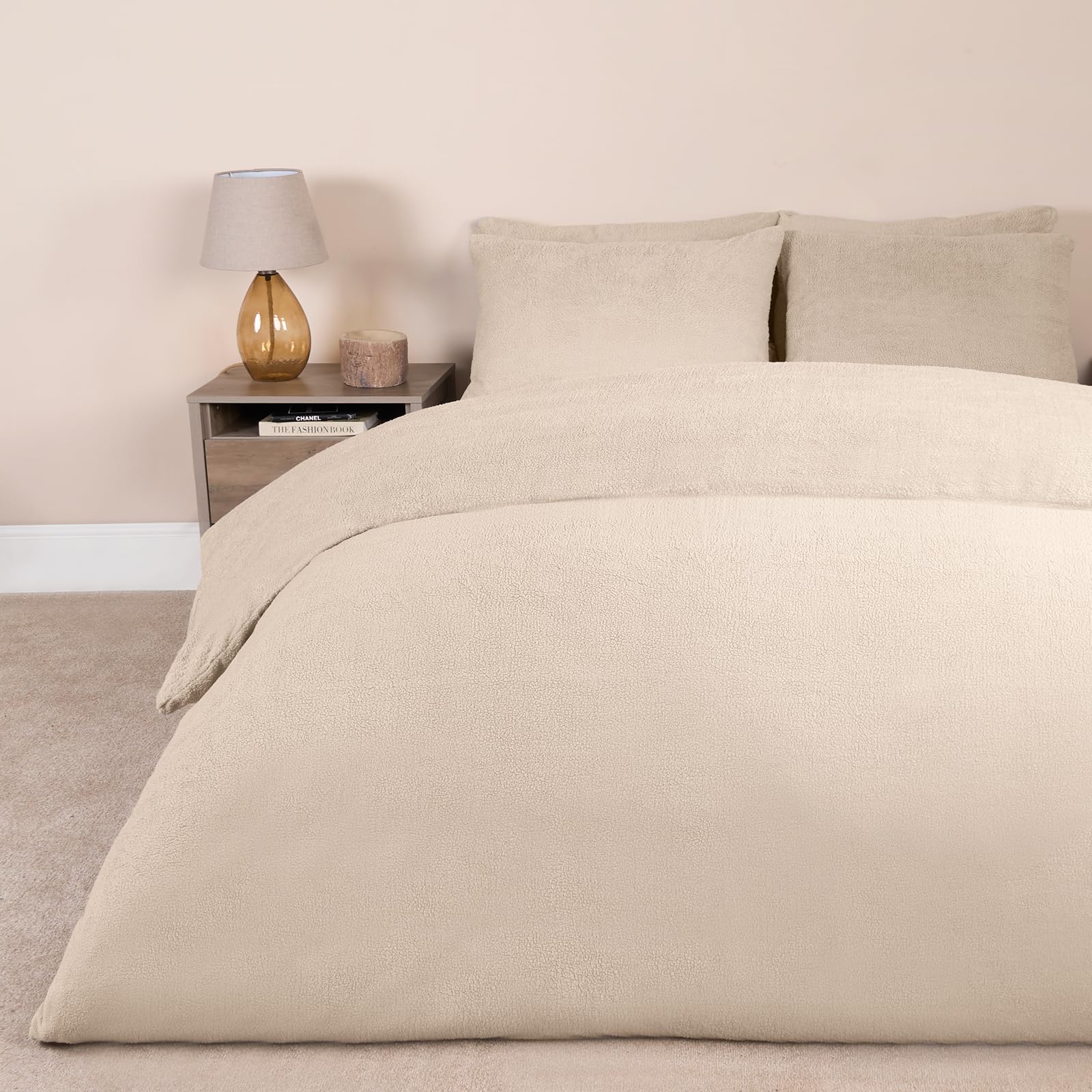 Brentfords Superking Teddy Fleece Duvet Cover, Cream Thermal Bedding Set Super King Duvet Cover Ultra Soft Comfy Winter Warm Fluffy Christmas Bedding with Pillowcases โ image 1