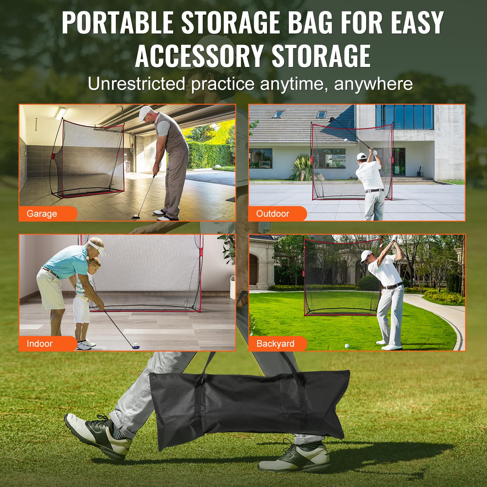 VEVOR Red de Práctica de Golf 2390x900x2140 mm Marco de Fibra de Vidrio Portátil con Bolsa de Transporte