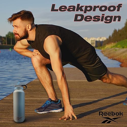 Miniatura 5 de Reebok Botella de agua de acero inoxidable con popote y diseño atlético, botellas de agua aisladas de 32 onzas, botella de agua deportiva aislada al