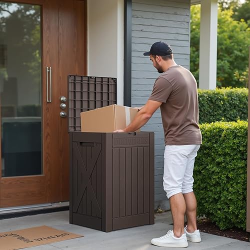 Vista 87 de Greesum Caja de resina de 31 galones para todo tipo de clima, cajas de almacenamiento al aire libre para muebles de patio, juguetes al aire libre