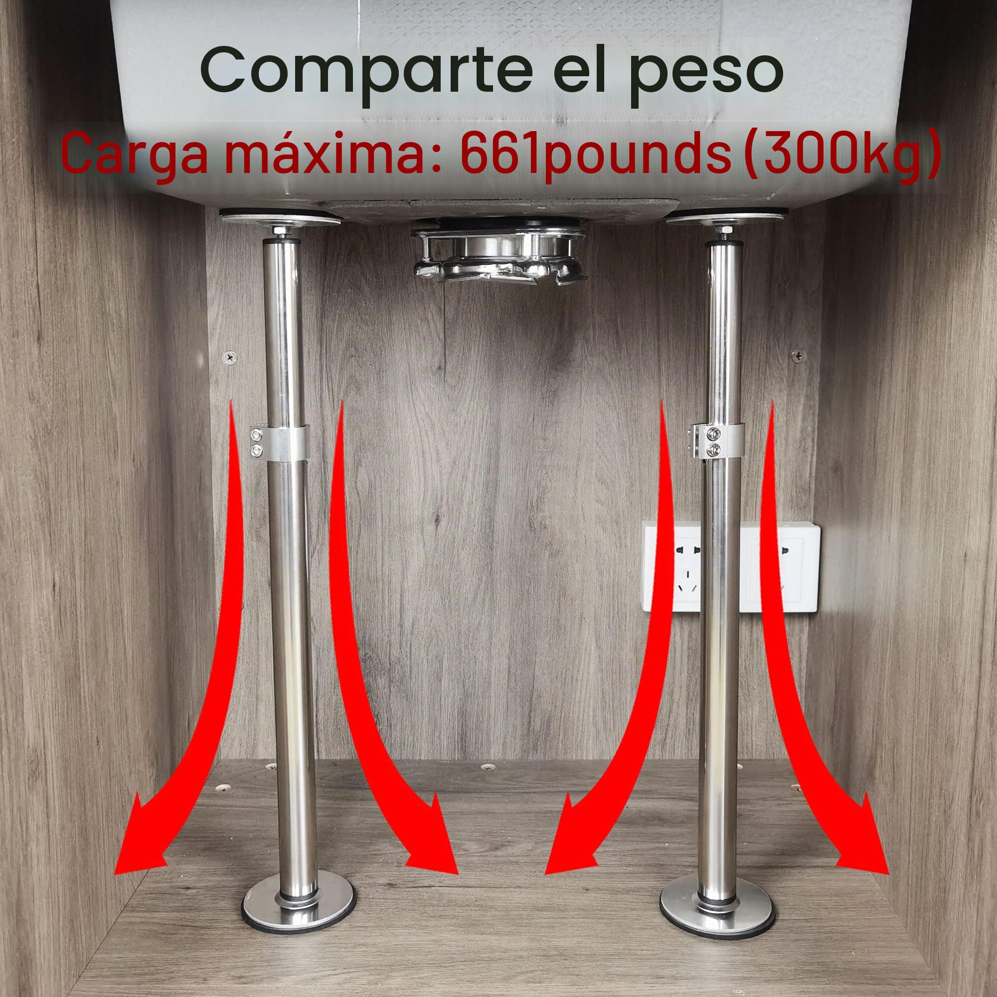 ST-2 Soportes Para Fregadero Bajo Montaje，Ajustable Soporte De Acero Inoxidable Para Fregadero Bajo Encimera，Sistema De Instalación Y Reparación Para Fregadero De Cocina （41-75cm(16'-29.5')）