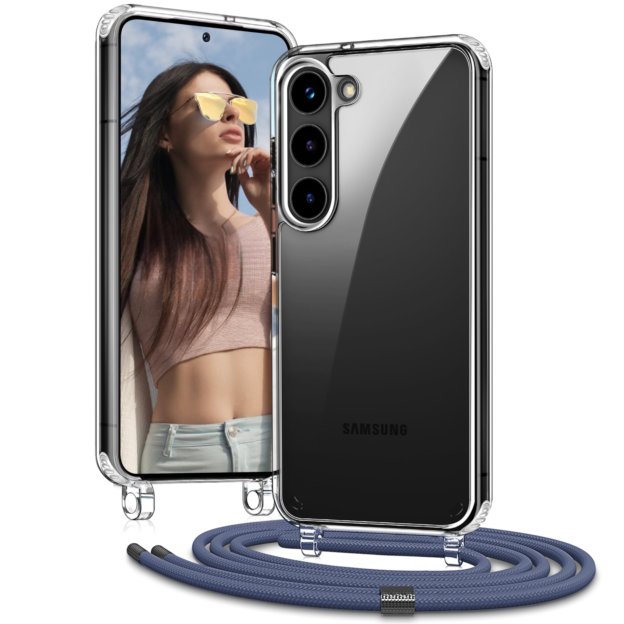 Vaykwo Handykette für Samsung Galaxy S25 5G Hülle mit Band, Beige | Necklace Handyhülle, Transparente Case zum Umhängen, Verstellbar und Abnehmbar