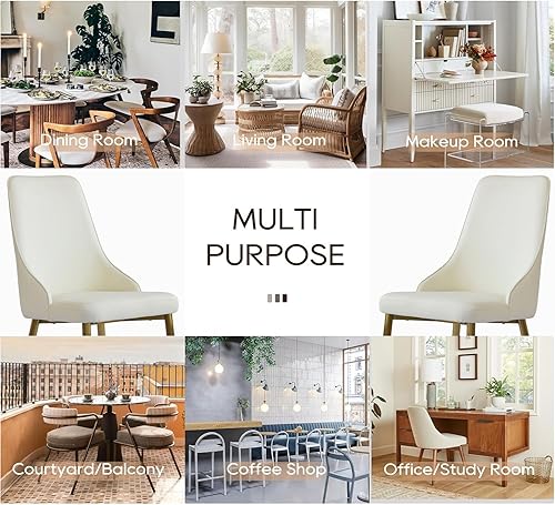 Vista 4 de Juego de 2 sillas de comedor, modernas patas doradas de piel sintética para comedor, cocina, comedor (beige)