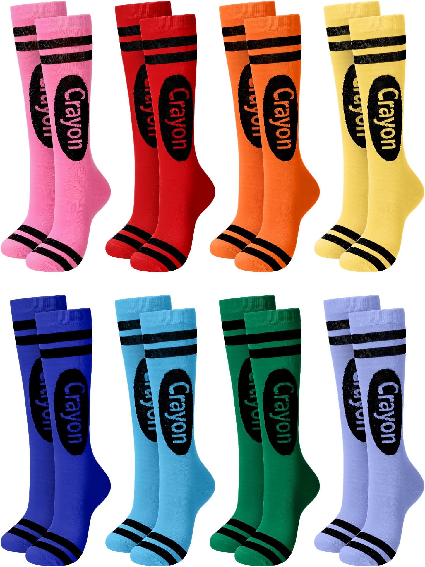 Glitopper4/8 Pairs Halloween Crayon Costume Socks Funny Pencil Rainbow Knee High Stockings for Women Girls, Multicolor, M