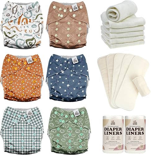 Mama Koala Pañales de tela para bebé 3.0 con 6 inserciones, con 6 inserciones de algodón de cáñamo Bboo de 6 capas y 2 rollos de forros naturales