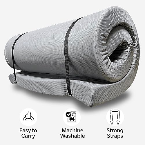 Miniatura 5 de Cubrecolchón de espuma viscoelástica de 4 pulgadas con cremallera resistente al agua, colchón enrollable para piso, colchonetas de dormir para