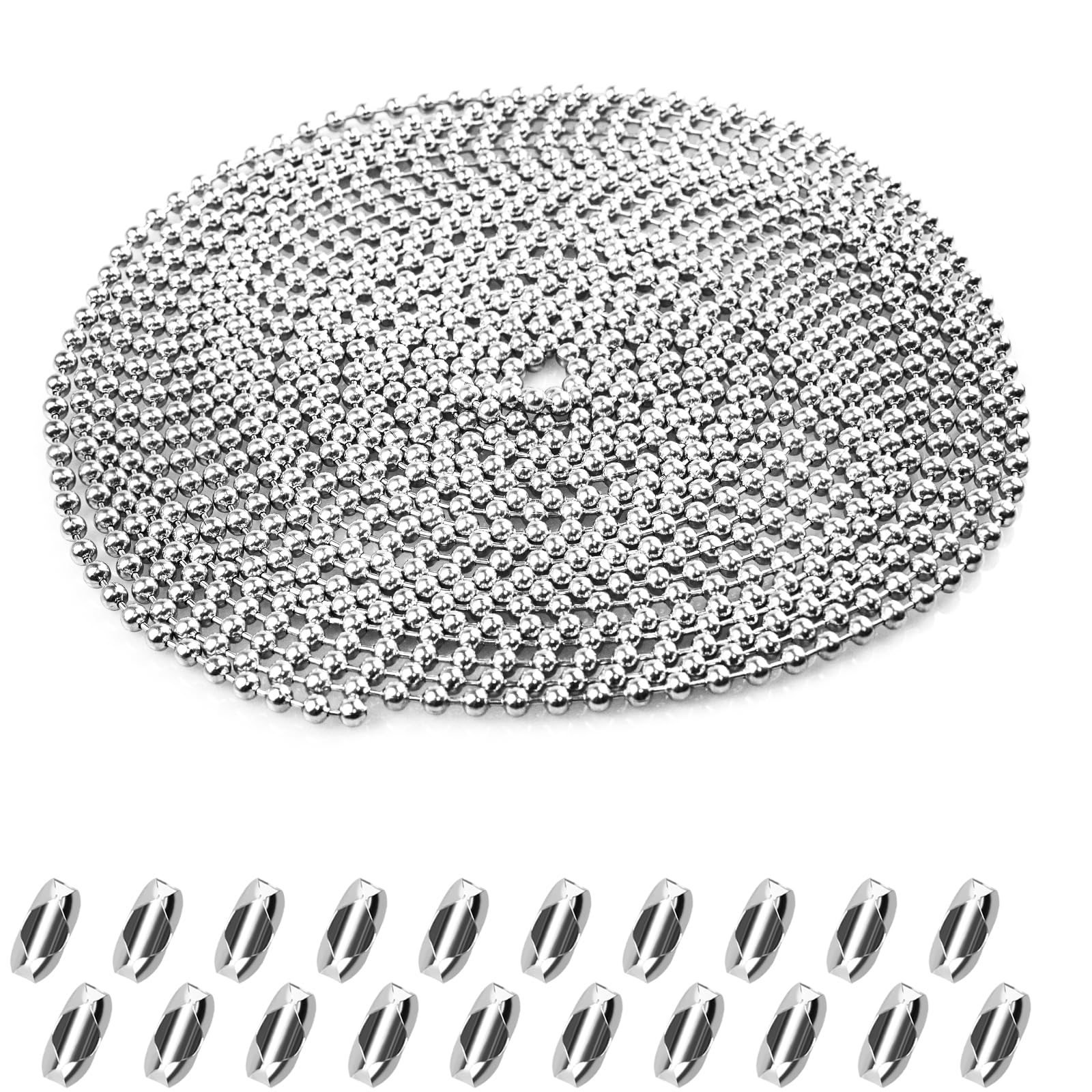 6 Meter Roller Blind Chain 4.5mm Stainless Steel Blind Beads Chain with 12 Pcs Blind Cord Connector Silver Replacement Chain for Roller Blind and Vertical Blinds Repair Parts