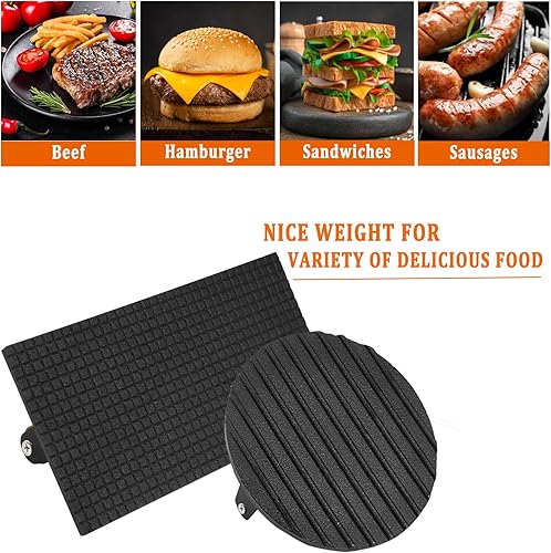 Miniatura 6 de RZSTBSFC Prensa de hamburguesas, prensa rectangular para parrilla, anillos de huevo, prensa de hierro fundido para plancha con mango de madera para