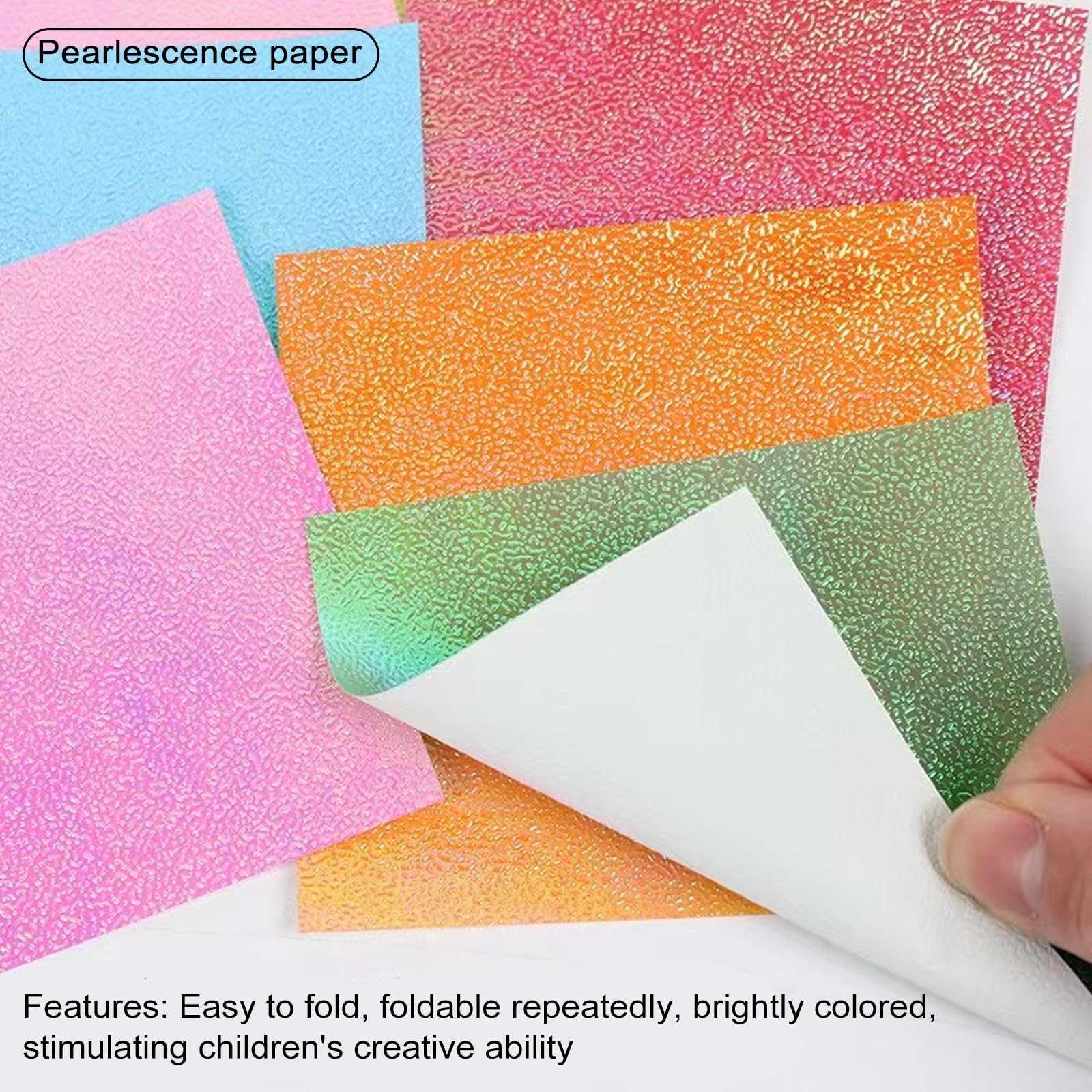 100 Hojas de Papel Brillante para Origami, Cuadrados Iridiscentes Papel de Origami Papel Decorativo Papel Cuadrado con Purpurina Papel Plegable para Manualidades para NiñOs